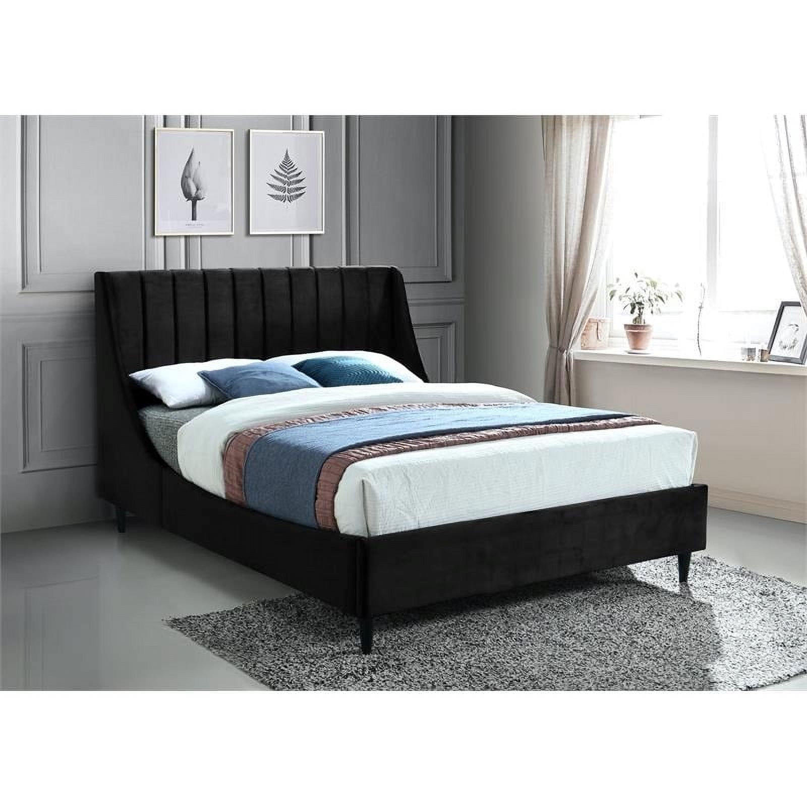 Maklaine Modern Soft Velvet Upholstered Queen Size Bed in Black