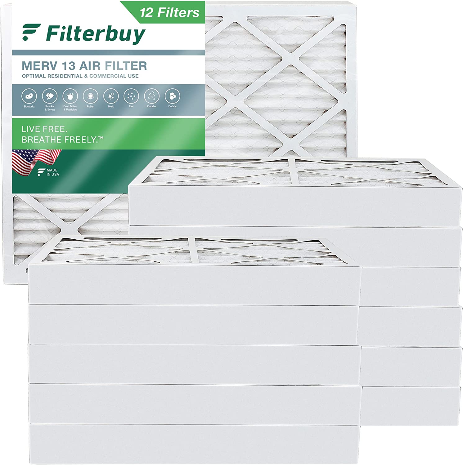 Filterbuy 16x21x4 MERV 13 Pleated HVAC AC Furnace Air Filters (12-Pack)
