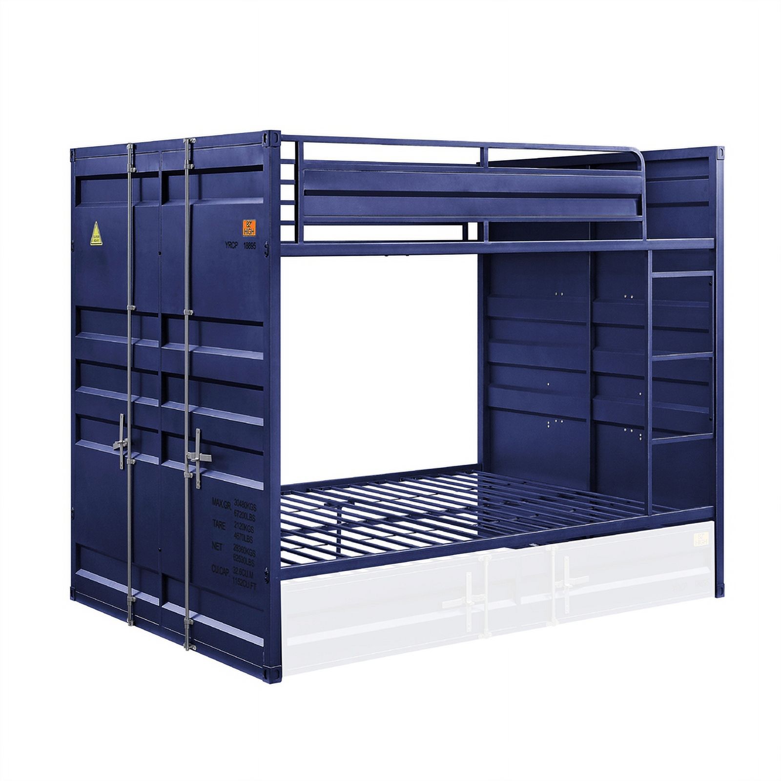 Industrial Style Full Size Bunk Bed With Recessed Panel Design, Blue
