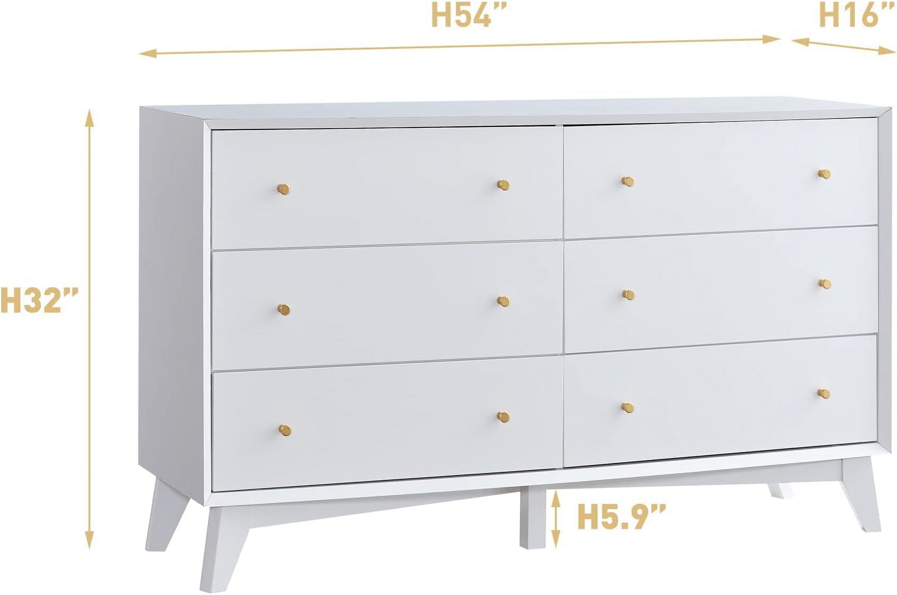 Popular 6 Drawer Dresser for Bedroom  Mid-Centry Modern Dresser Wide 6 Chest of Drawers Wood Storage Organizer Dresser Nursery Dresser for Living Room  Hallway  Bedroom  Kids Bedroom  Sol