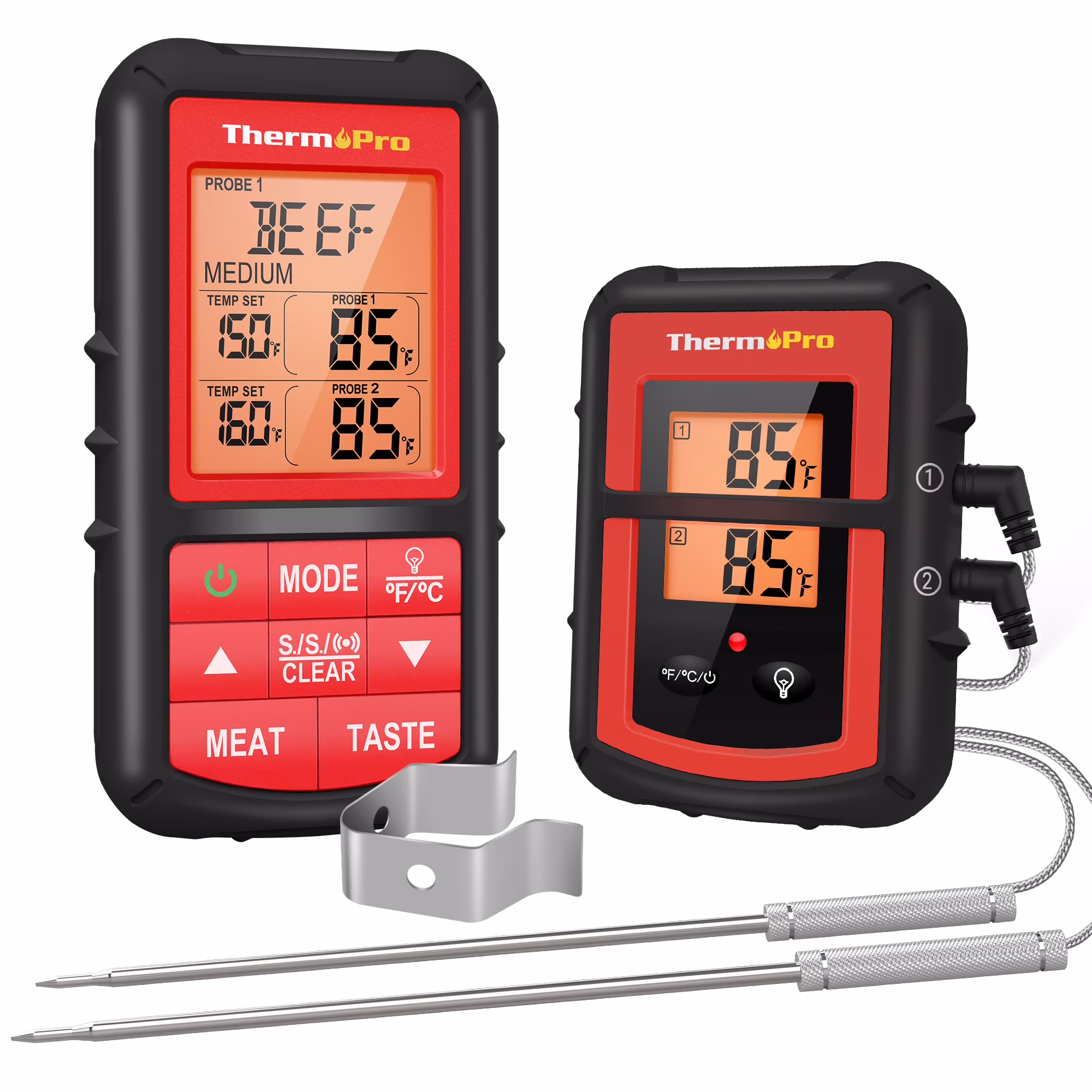 ThermoPro TP20BW Wireless Meat Thermometer with Dual Meat Probe, Digital Cooking Food Meat Thermometer Wireless for Smoker BBQ Grill Thermometer