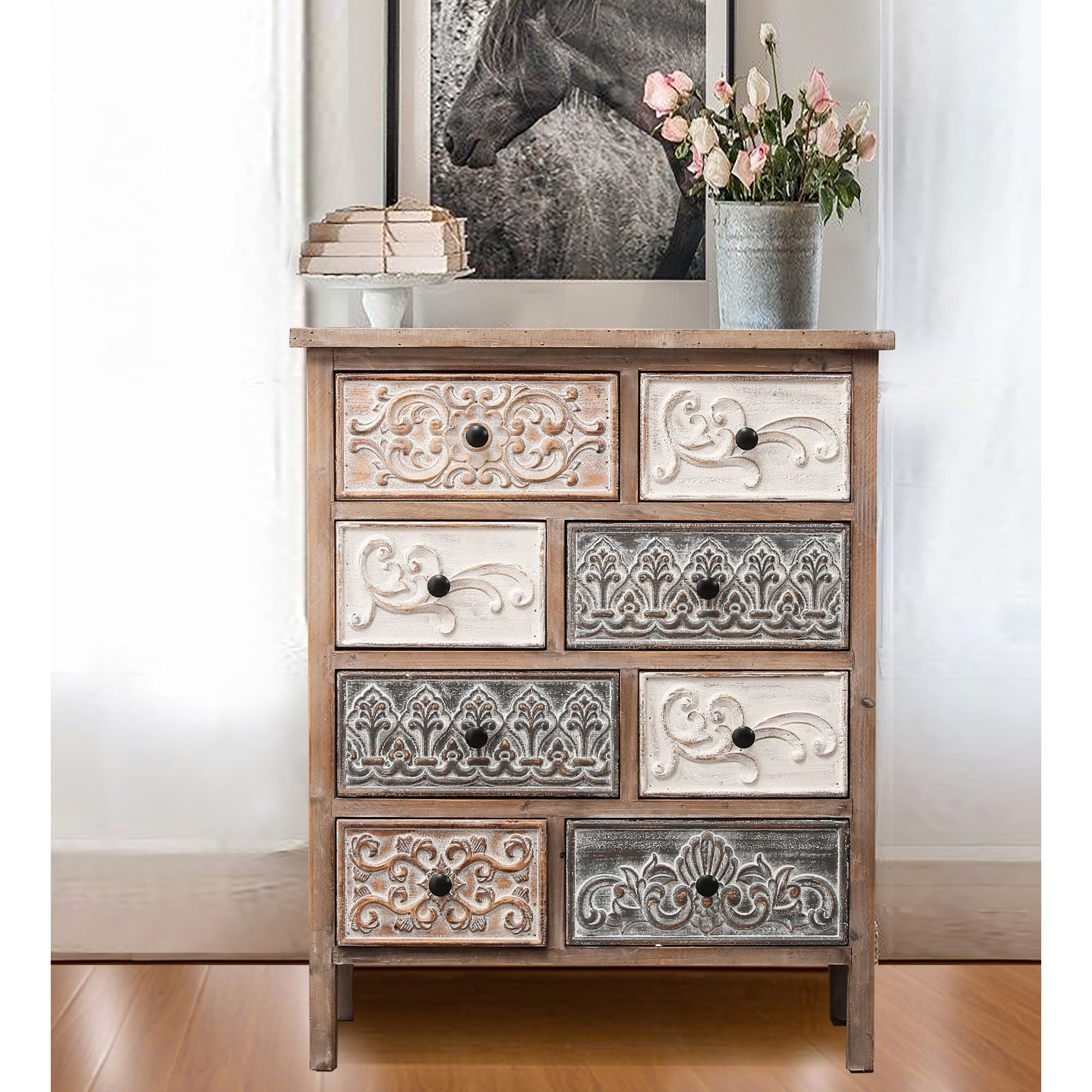 The Curated Nomad  Brewa Varied Rustic Carved Wood 8-Drawer Chest - 32.09