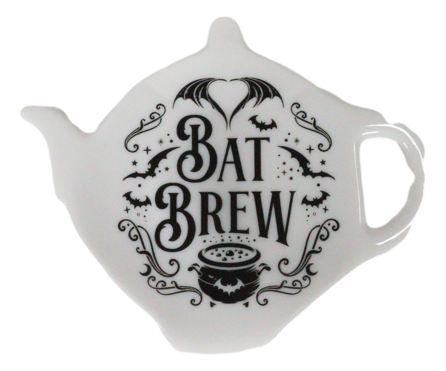 Pack Of 2 Wicca Bat Brew Cauldron Porcelain Tea Spoon Or Bag Rest Petite Plate