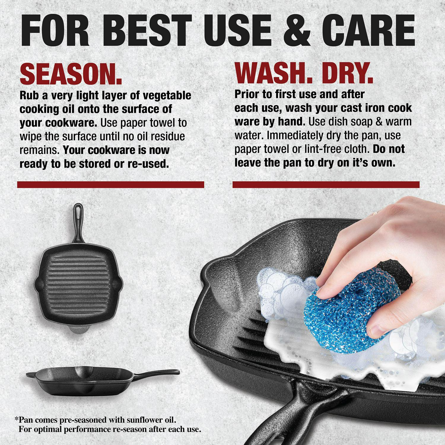 Granitestone 10.25 in. Pre-Seasoned Cast Iron Square Grill Pan