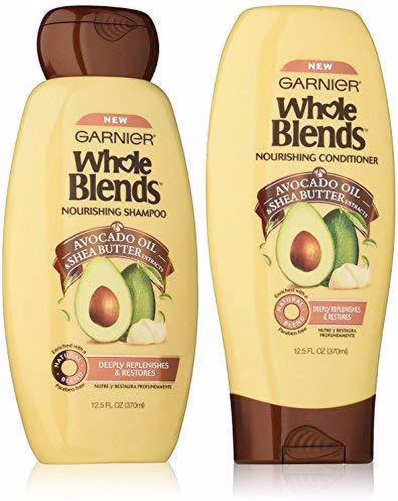 Garnier Whole Blends Haircare - Nourishing Shampoo & Conditioner Set - With Avocado Oil & Shea Butter Extracts - Net Wt. 12.5 FL OZ (370 mL) Per Bottle - One Set