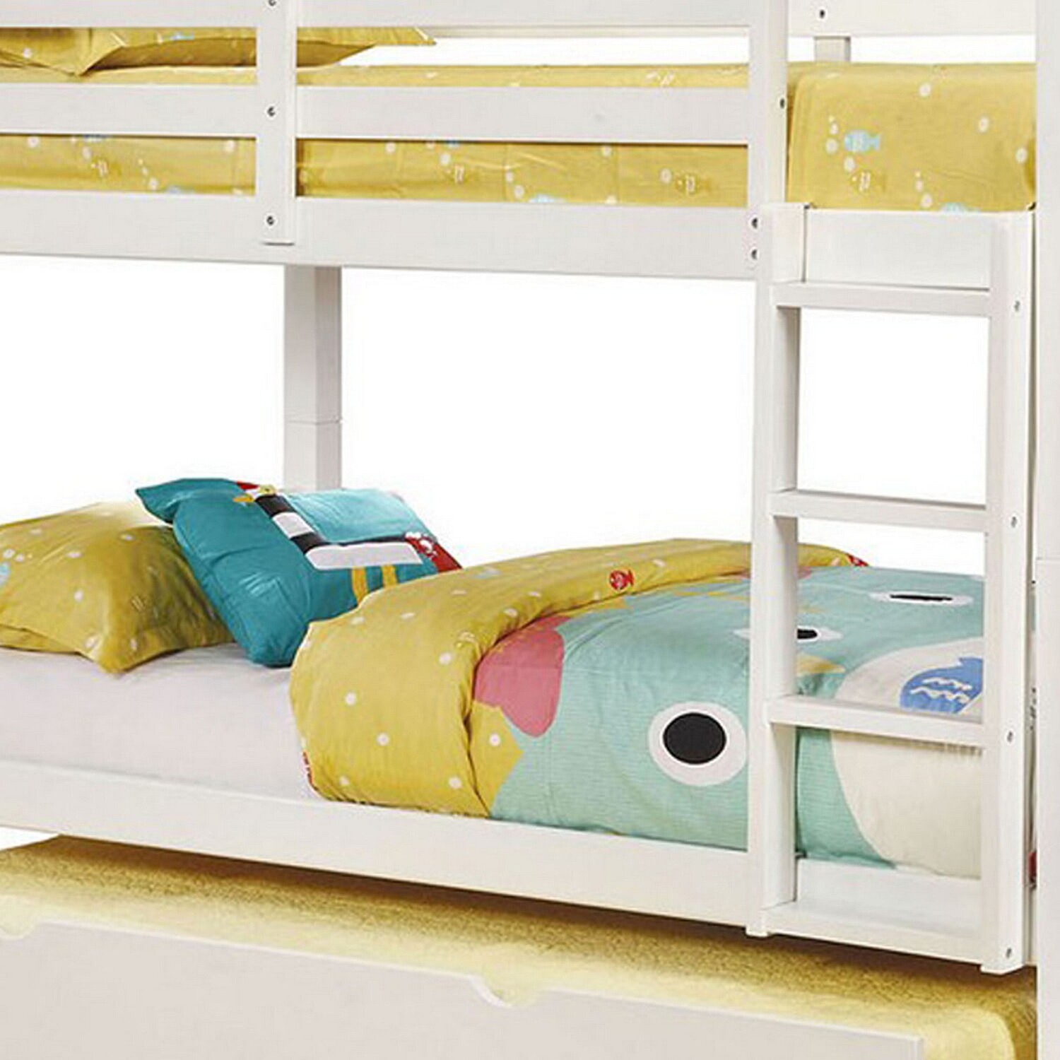 Twin Over Twin Bunk Bed with Slatted Design and Attached Ladder White