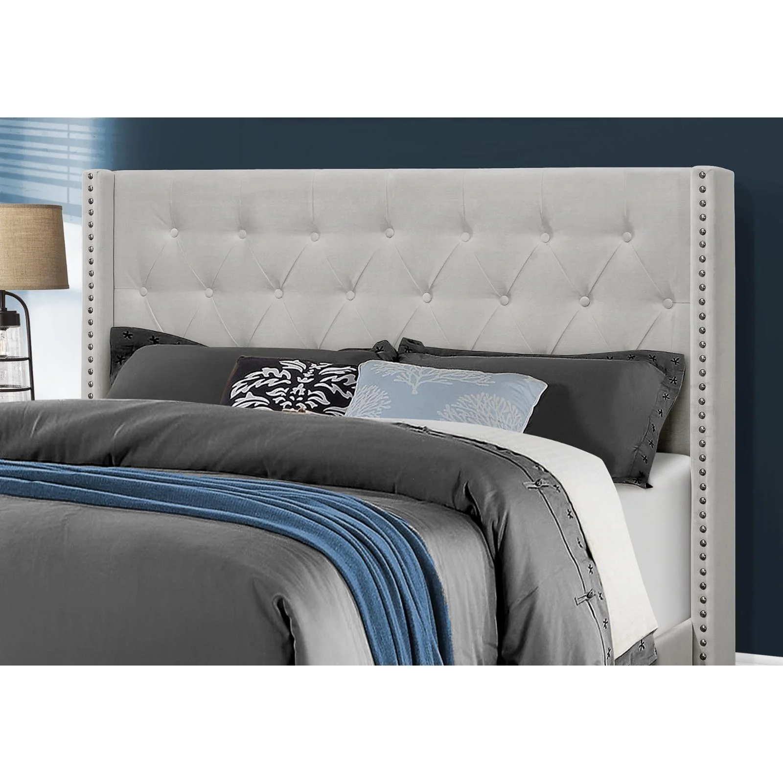 Monarch Specialties Bed - Twin Size/Dark Grey Velvet with Chrome Trim