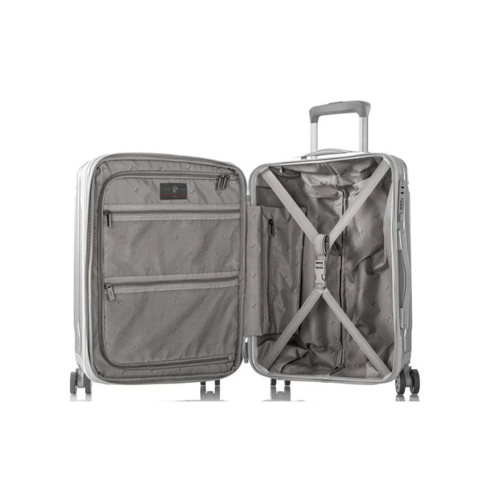 Heys Xtrak 21-Inch Lightweight, TSA Combination Lock, Expandable, Telescopic Handle System Carry-On Luggage with Spinner Wheels Silver