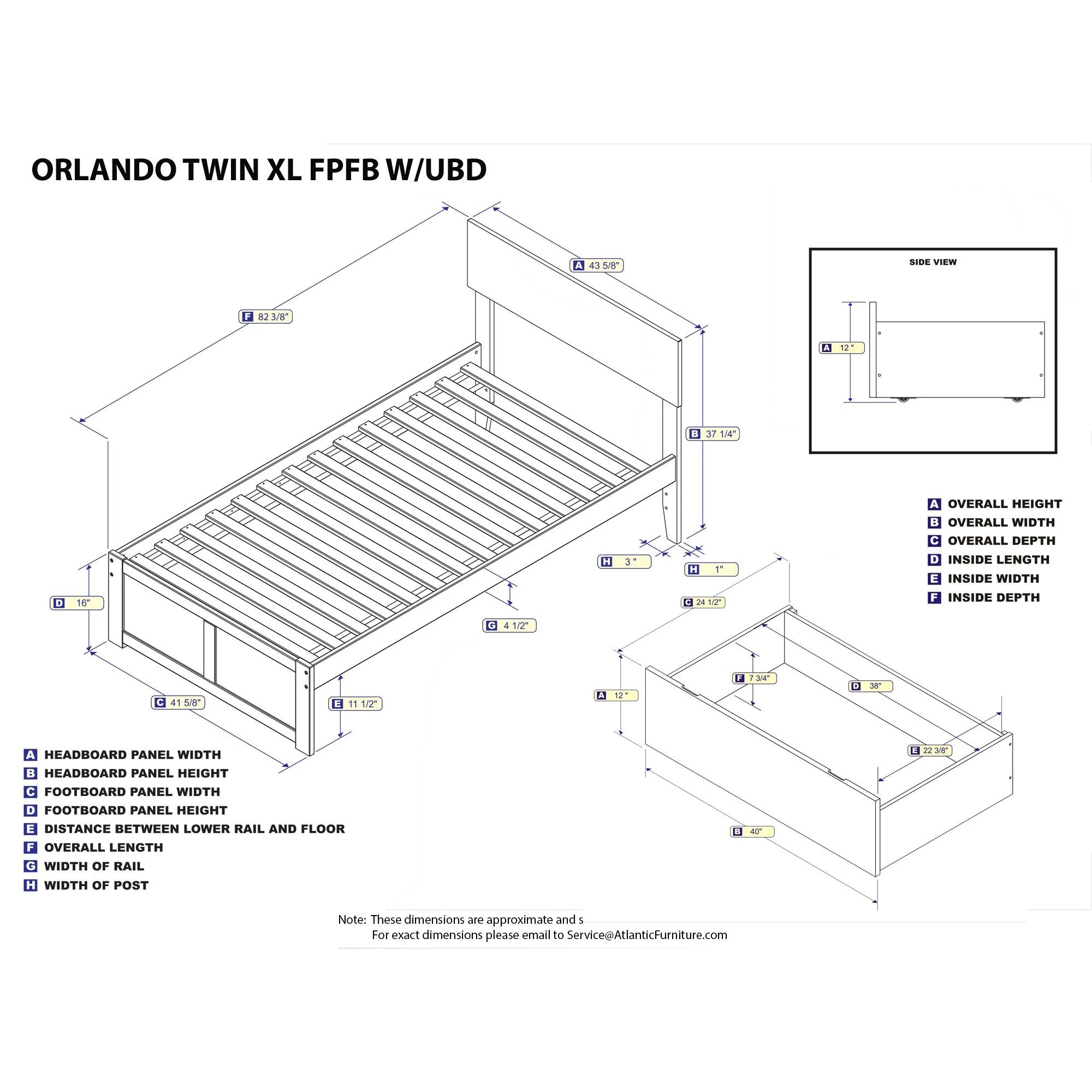 Orlando Platform Bed with Flat Panel Foot Board and 2 Urban Bed Drawers, Multiple Colors, Multiple Sizes