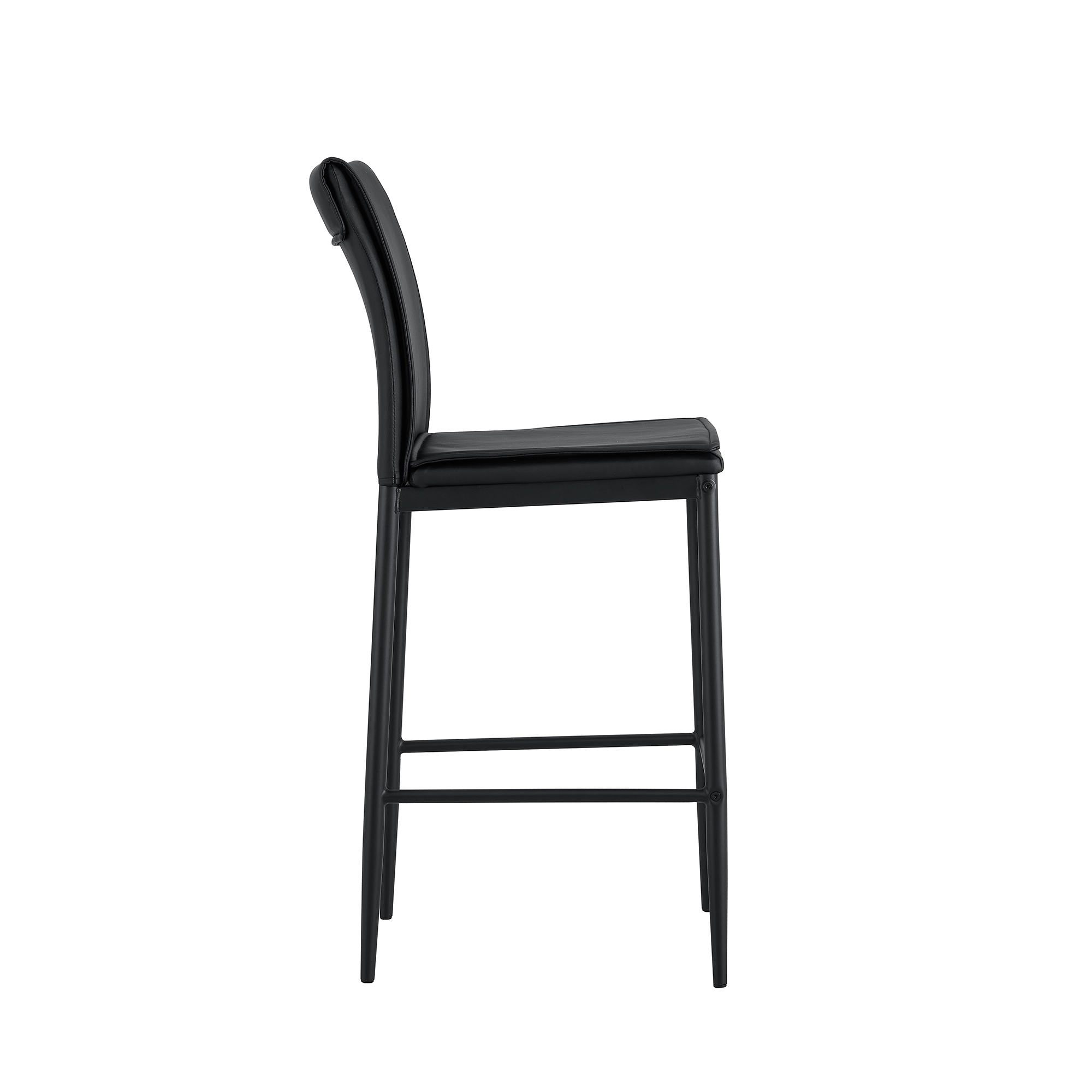 25 Inch Leather Counter Height Chair, Dining Chair with Black Metal Legs, Simple Bar Stool Upholstered Dining Chairs, Accent Desk Chair Dining Room, Kitchen, Vanity, Living Room(Black,Set of 6)