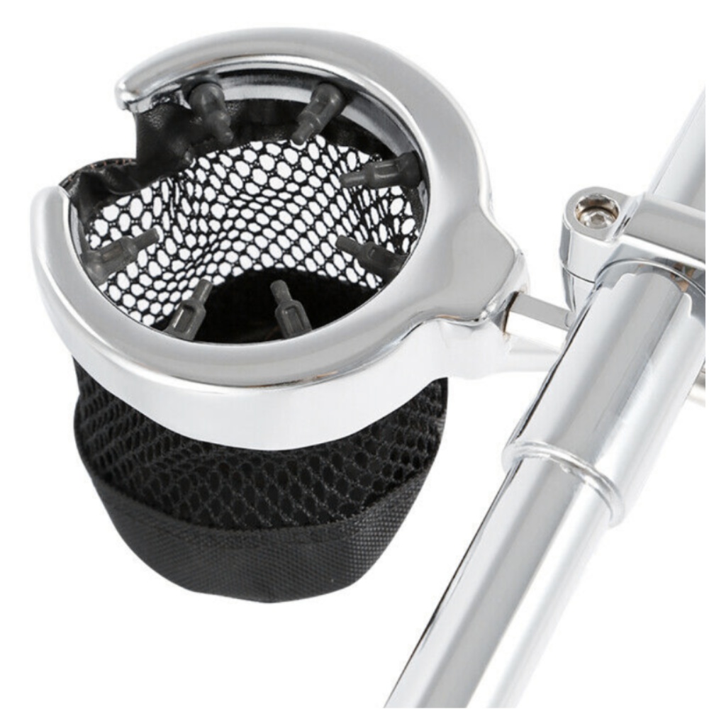 Teledu Universal Motorcycle Handlebar Cup Holder Metal Drink W/ Mesh Basket For Harley