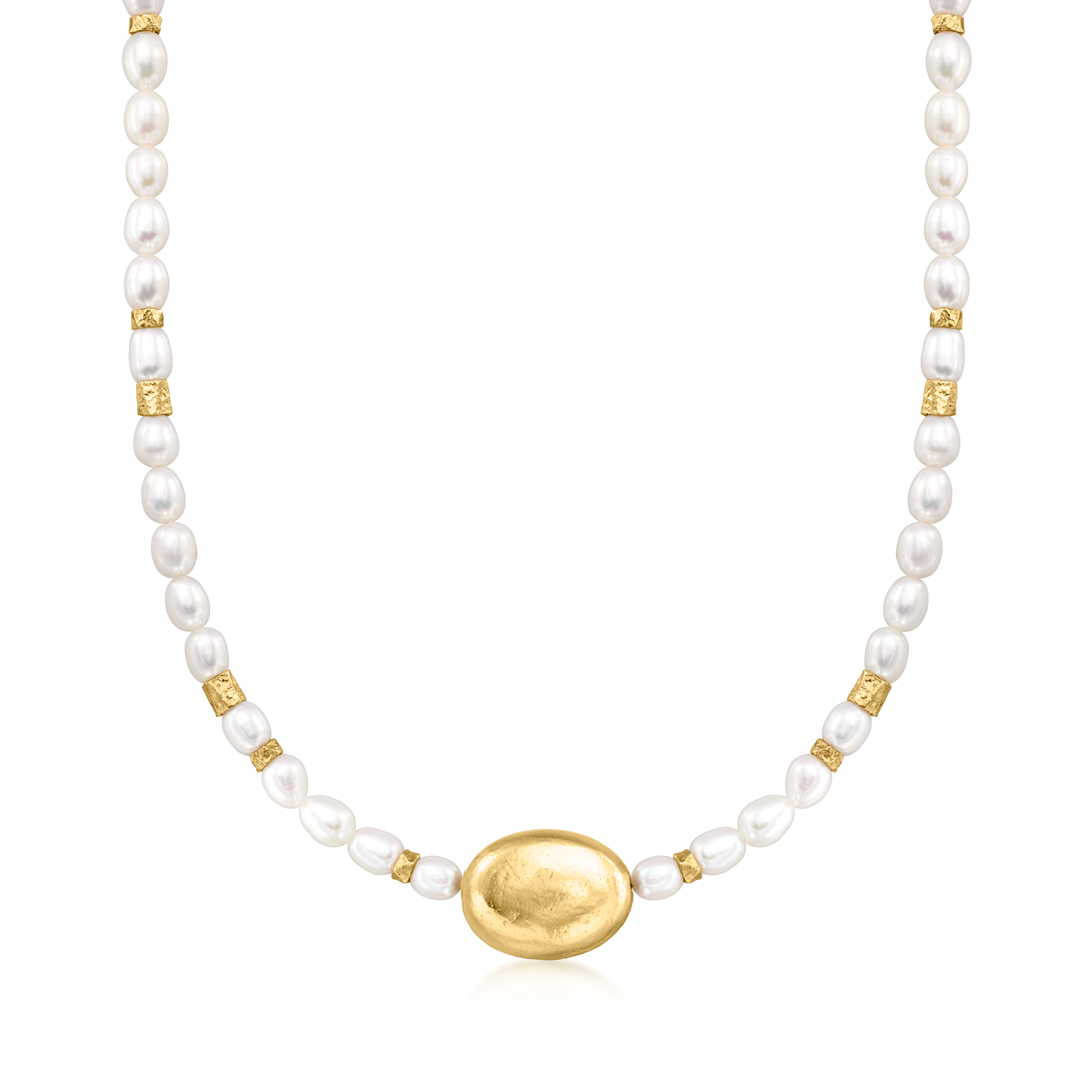 Ross-Simons 5.5-6mm Oval Cultured Pearl Bead Necklace With 18kt Gold Over Sterling, Women's, Adult