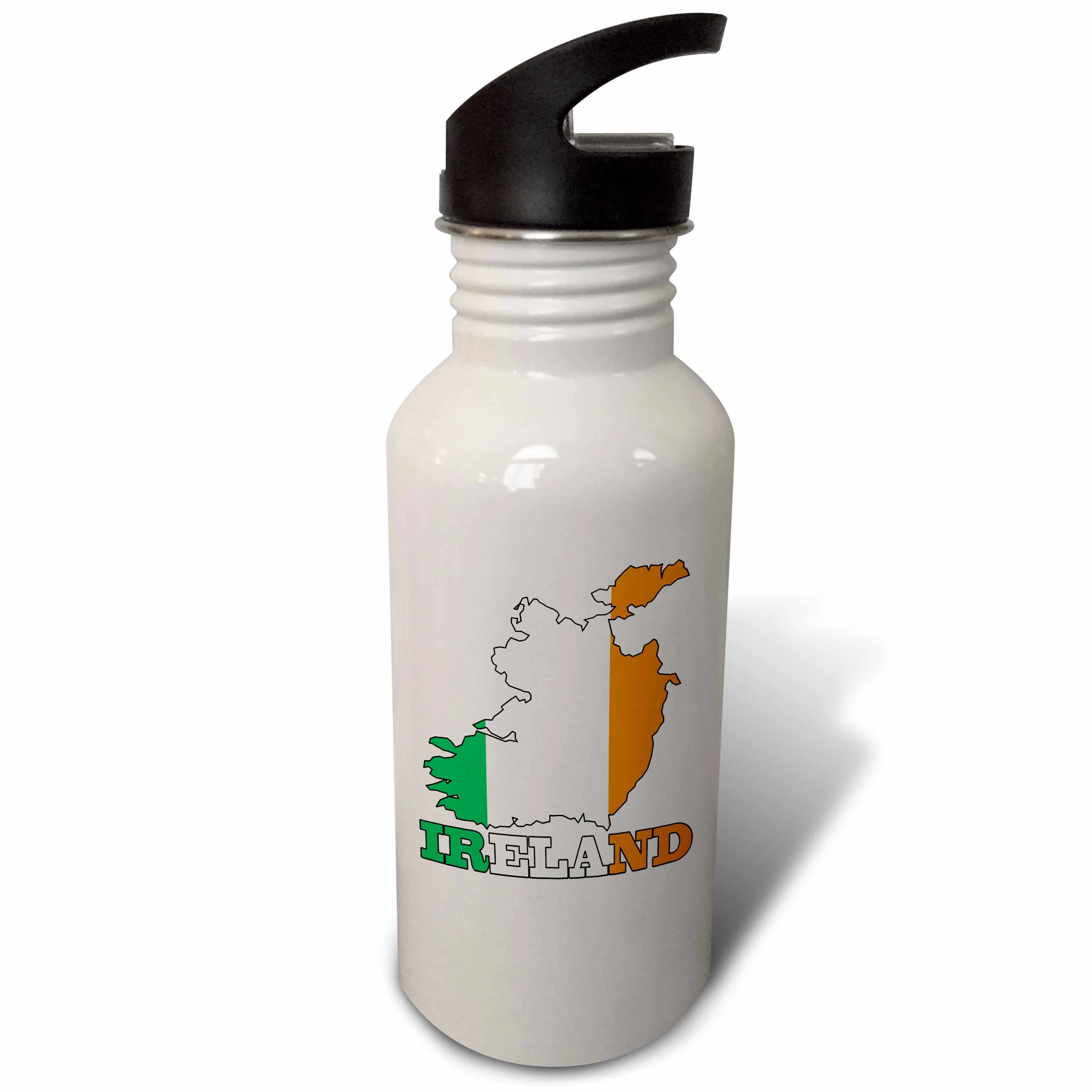 The flag of Republic of Ireland in the outline map of the country and name, Ireland 21 oz Sports Water Bottle wb-63165-1