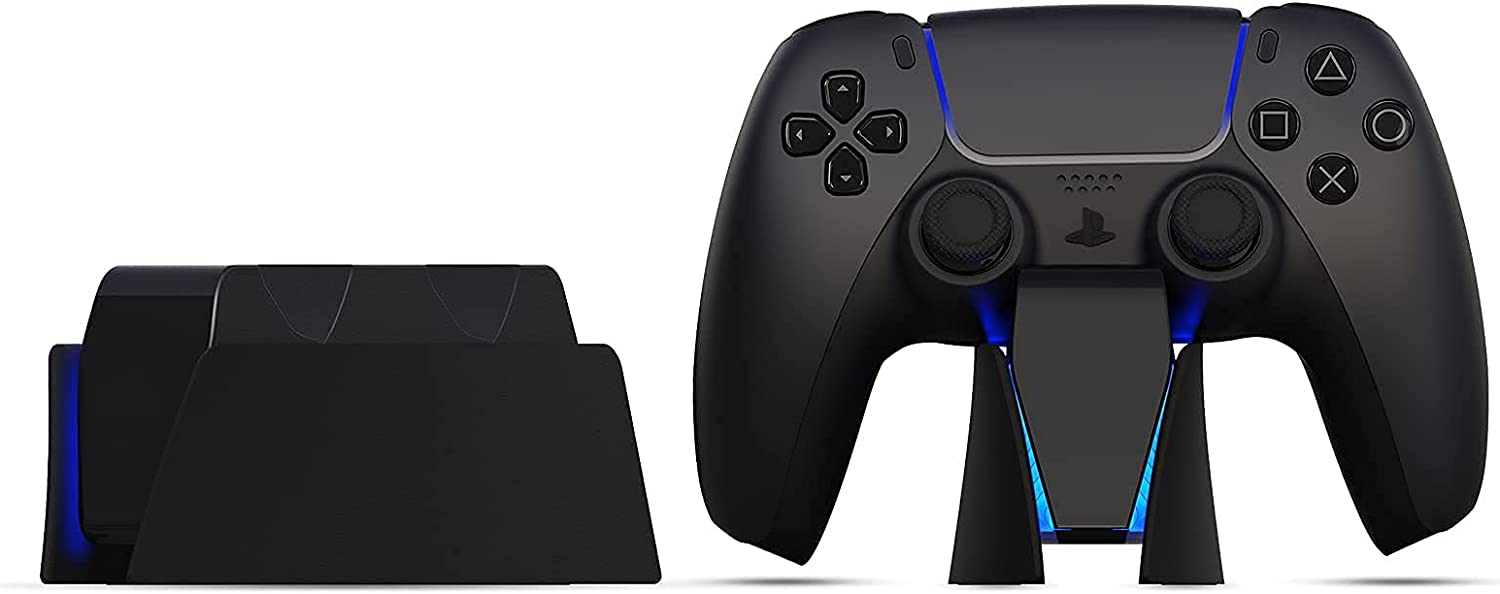 Black Charging Station with Blue Light Bar for PS5 Midnight Black Controllers, Playstation 5 Black Controller Charger