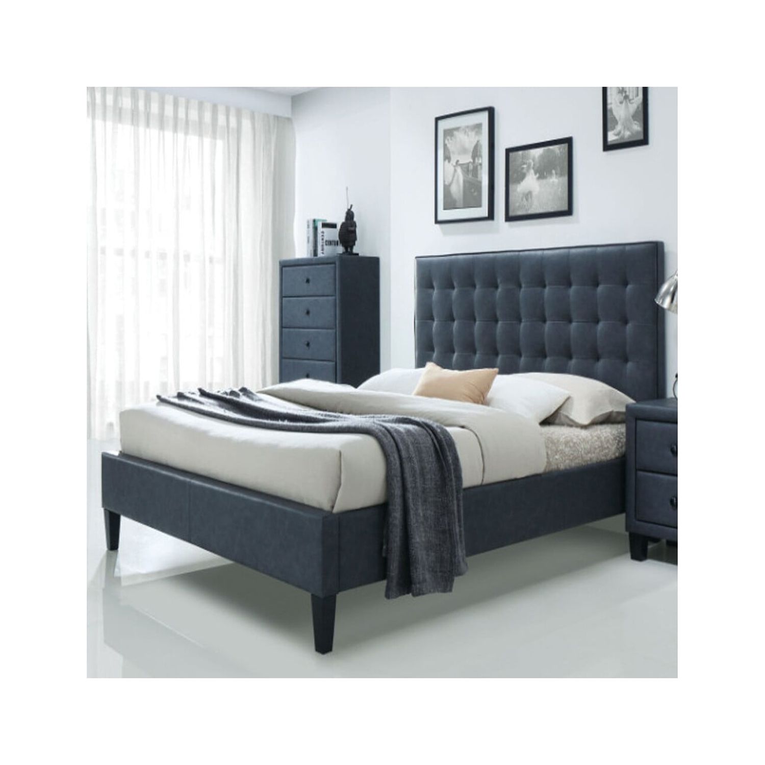 Luxurious And Stylish Fully Padded Queen Bed Grey