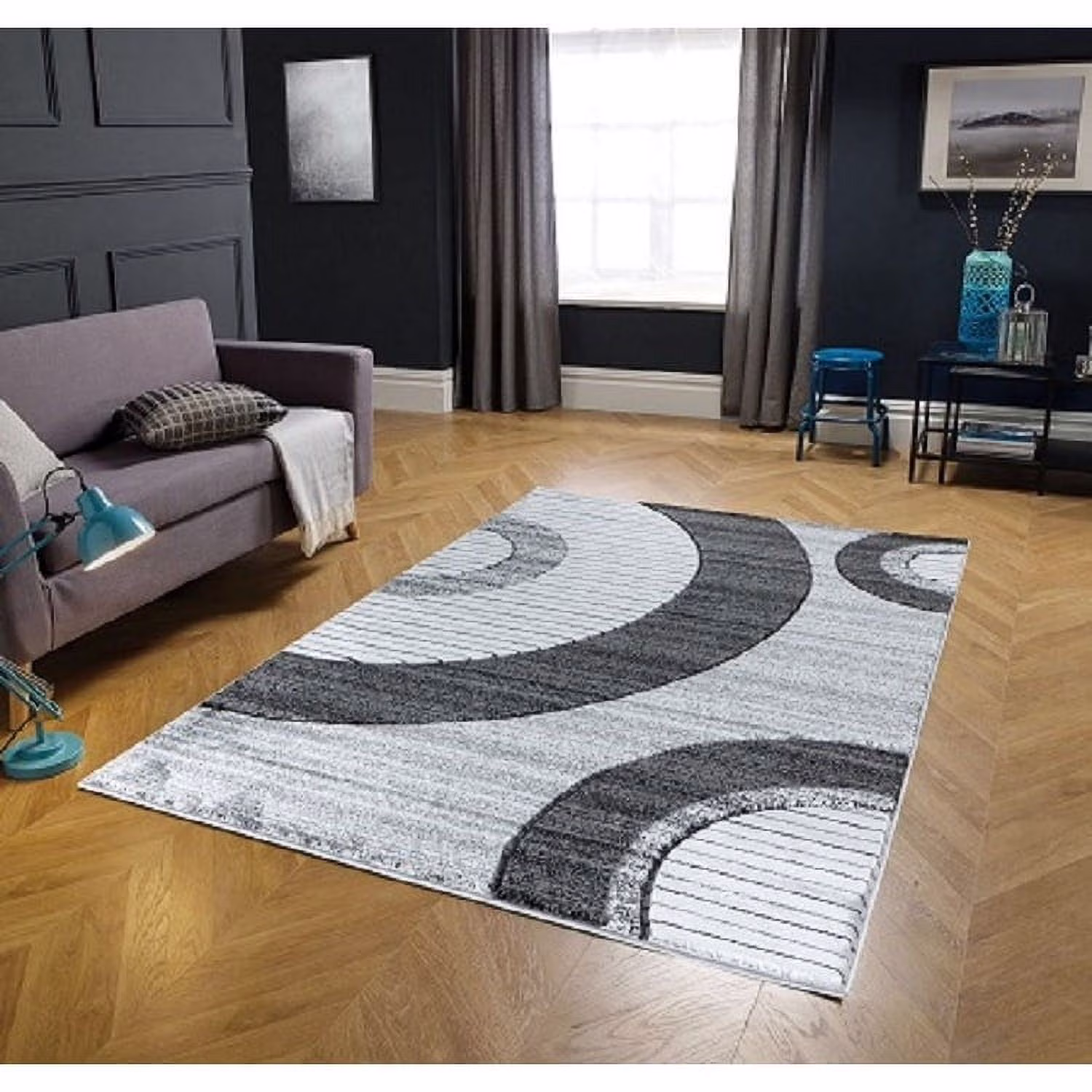 MDA Rug Imports Glamour Collection Geometric Polypropylene Area Rug Grey/Black 8'1'' X 10'5'' 8' x 10' Black Rectangle