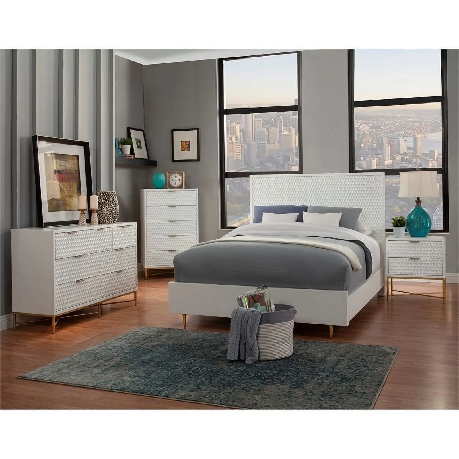 Home Square 4 Piece Set with Nightstand California King Headboard Bedroom Vanity