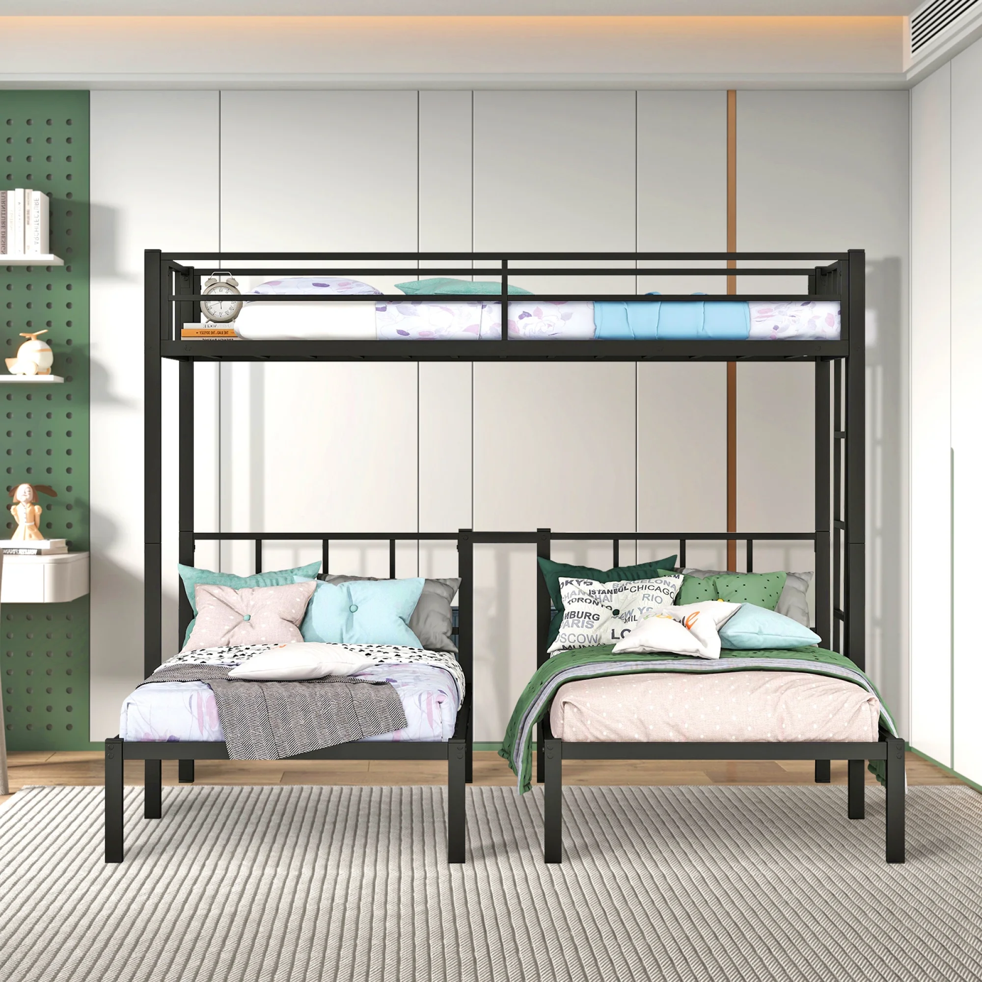 Triple twin bunk bed, can be separated into 3 twin beds