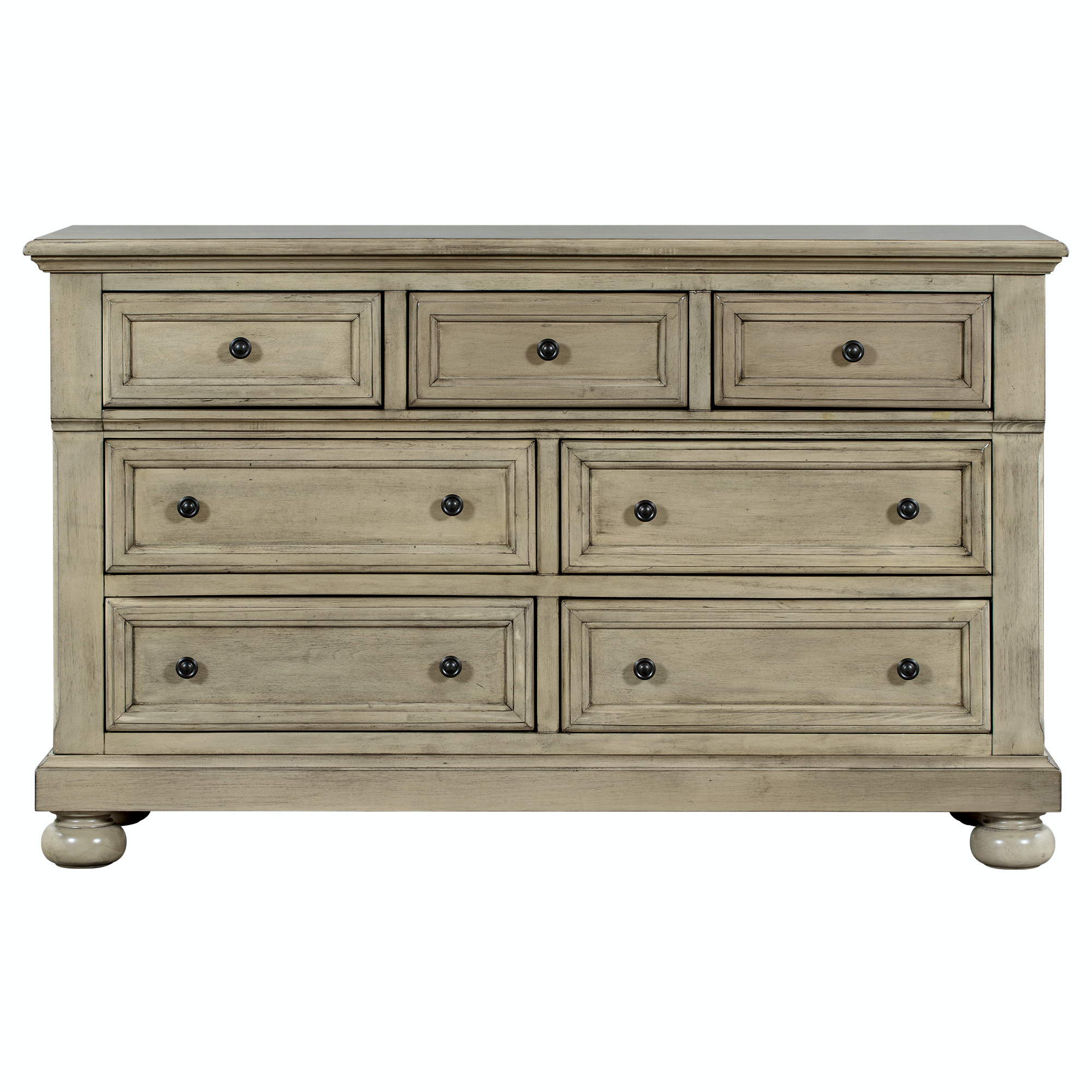 LYPER Solid Wood Seven-Drawer Dresser for Nursery, Kid’s Room, Bedroom, Stone Gray