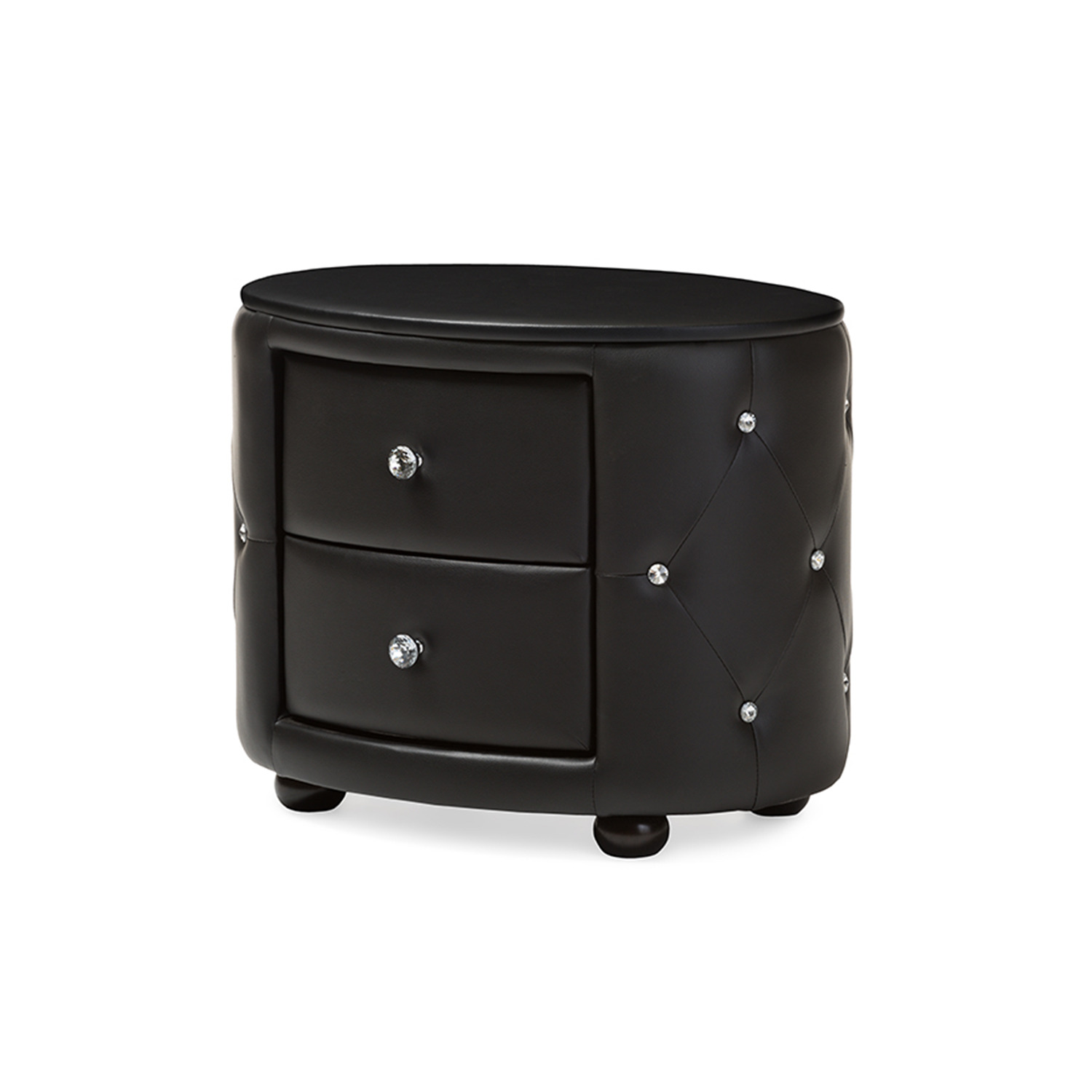 Davina Hollywood Glamour Style Oval 2-drawer White Faux Leather Nightstand