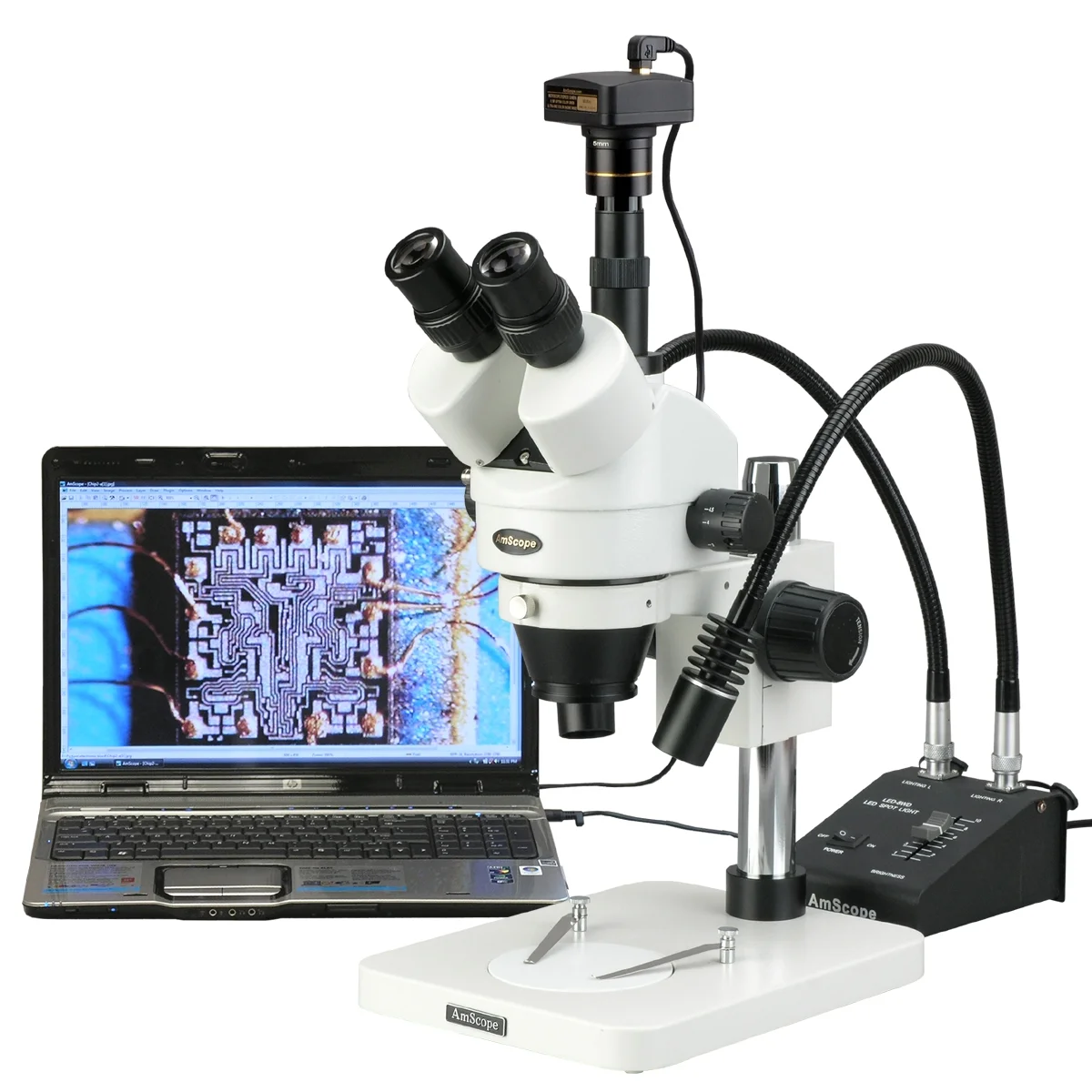 AmScope SM-1TSZZ-L6W Professional Trinocular Stereo Zoom Microscope, WH10x and WH20x Eyepieces, 3.5X-180X Magnification,