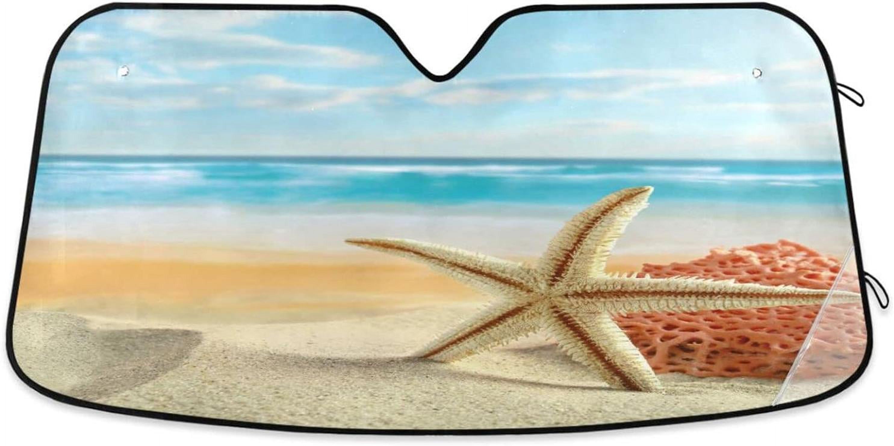 Hyjoy 55x27.6in Tropical Beach Car Windshield Sun Shade,Foldable Visor Protector Keep Cool Sunshade Blocks UV Rays and Accessories to Protect for Cars,SUVs,Trucks