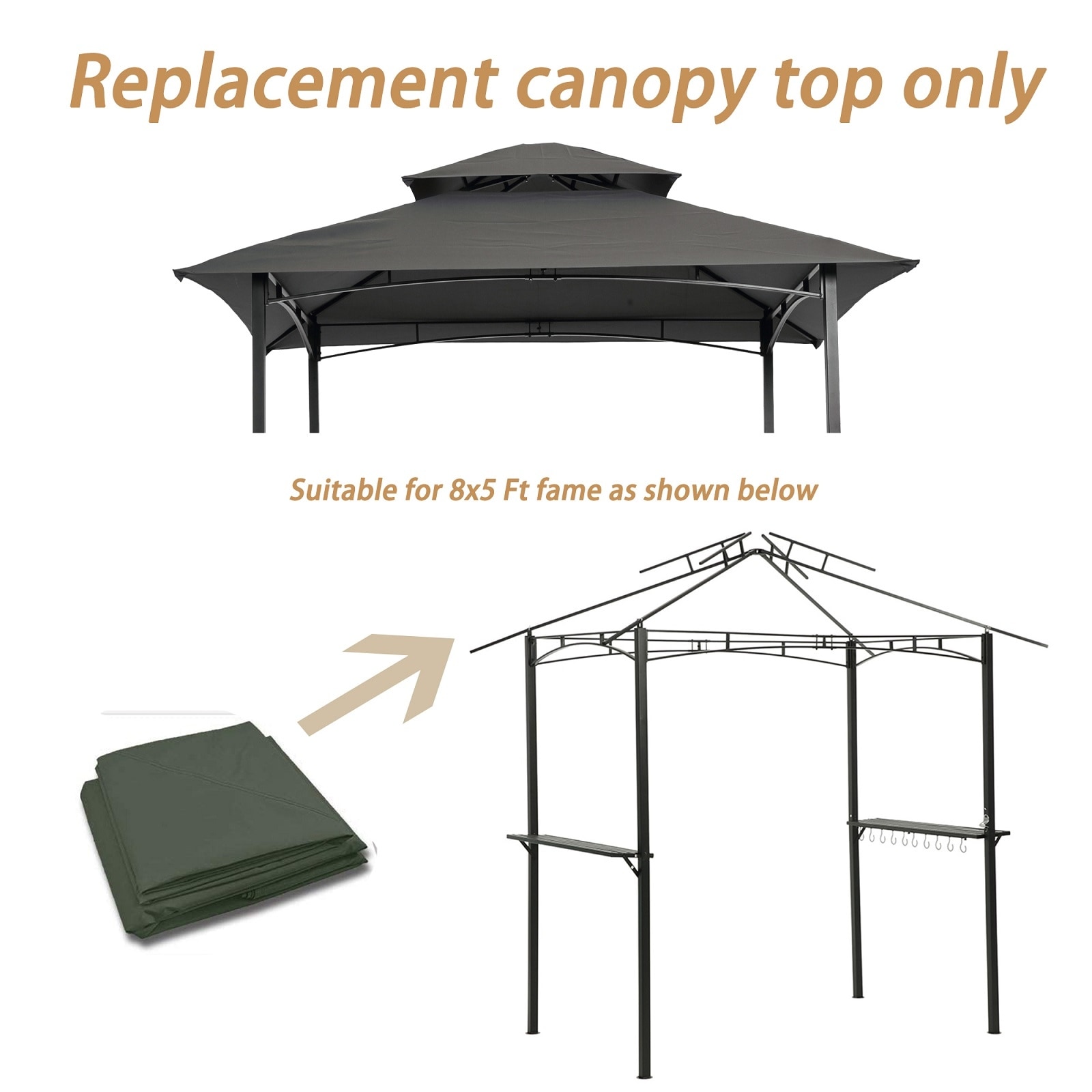 8x5Ft Grill Gazebo Replacement Canopy