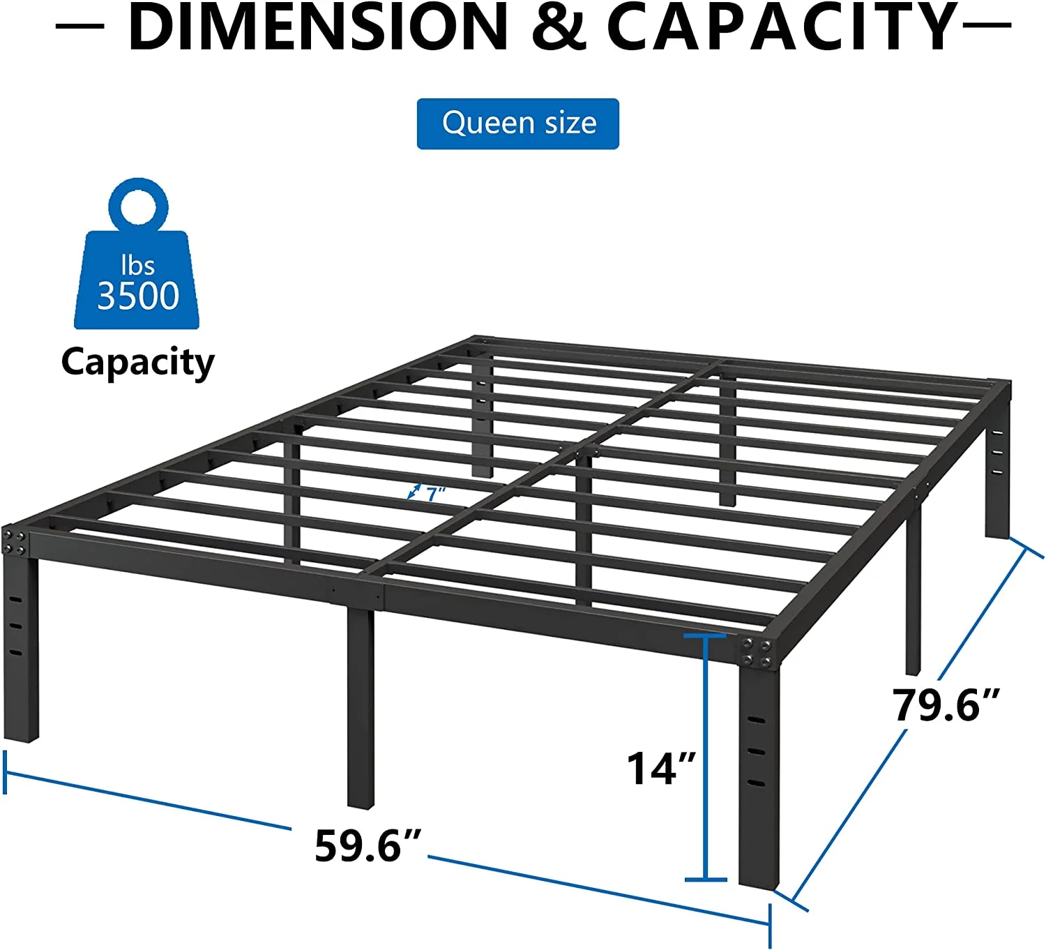 14 Inch High Queen Bed Frame No Box Spring Needed, Heavy Duty Steel Slat Platform Bed Frame Queen Size, Noise Free, Easy Assembly, Black