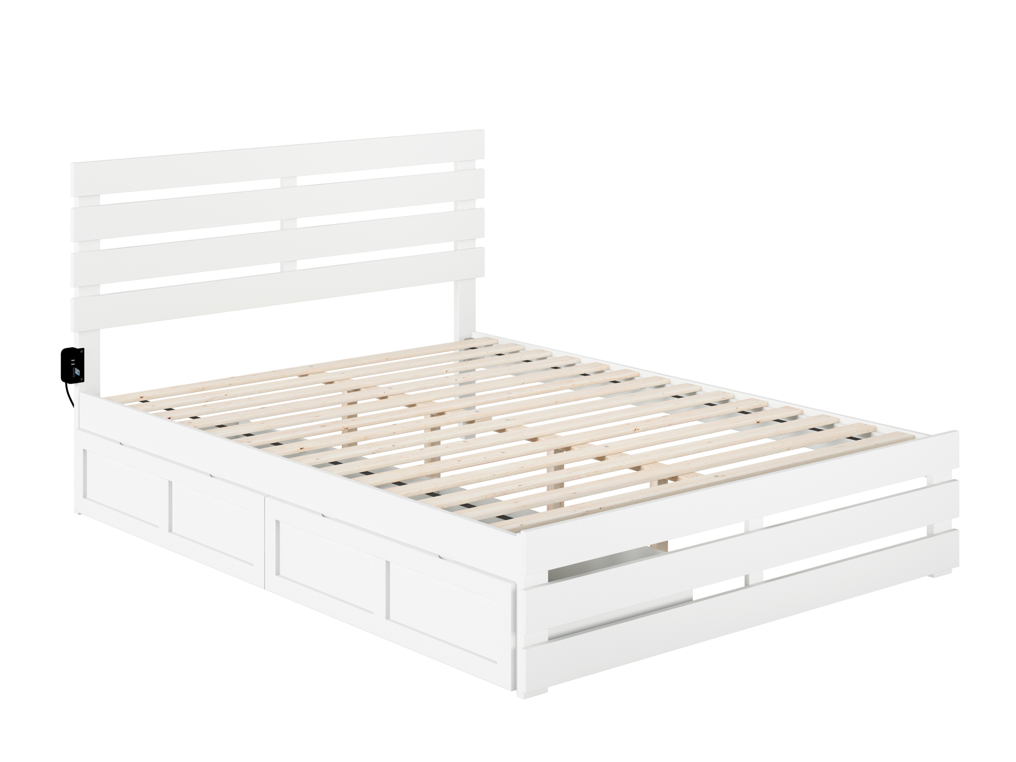 Oxford Queen Bed with Footboard and USB Turbo Charger with 2 Extra Long Drawers in White
