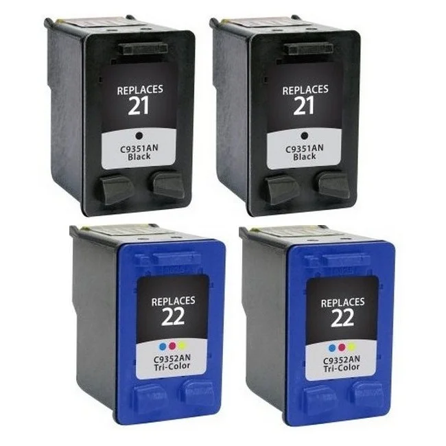 PrinterDash Replacement for DeskJet 3910/3940/D1330/D1420/D1560/D2320/D2400/F2110/F2290/PSC-1410/1417 Inkjet Combo Pack (2-Black/2-Color) (NO. 21/NO. 22) (C9351AN_2PK/B3B19AN_2PKMP)