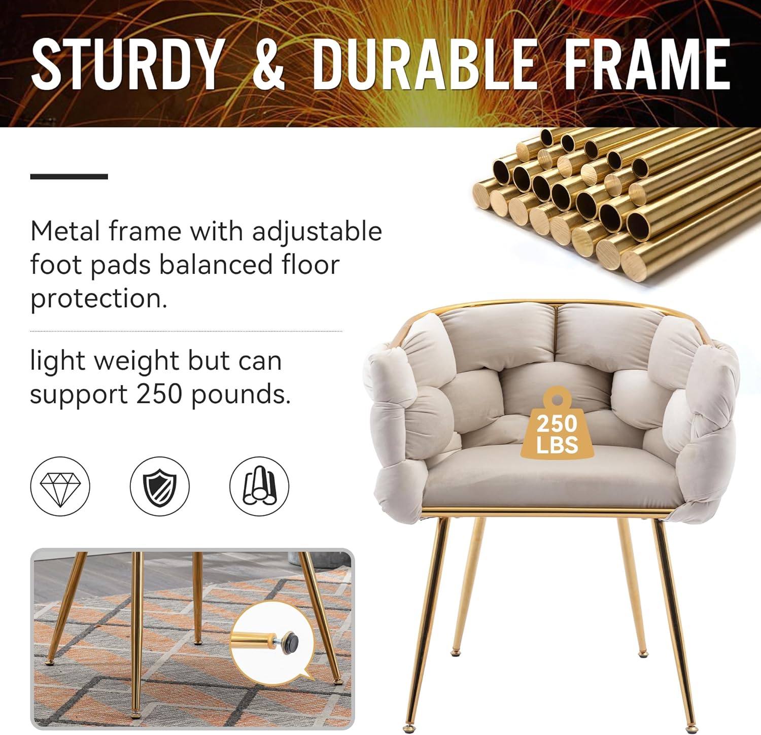 Glavbiku Luxury Modern Upholstered Velvet 1 Seat Dining Chair,Lazy Dresser Stool,Beige,Adult