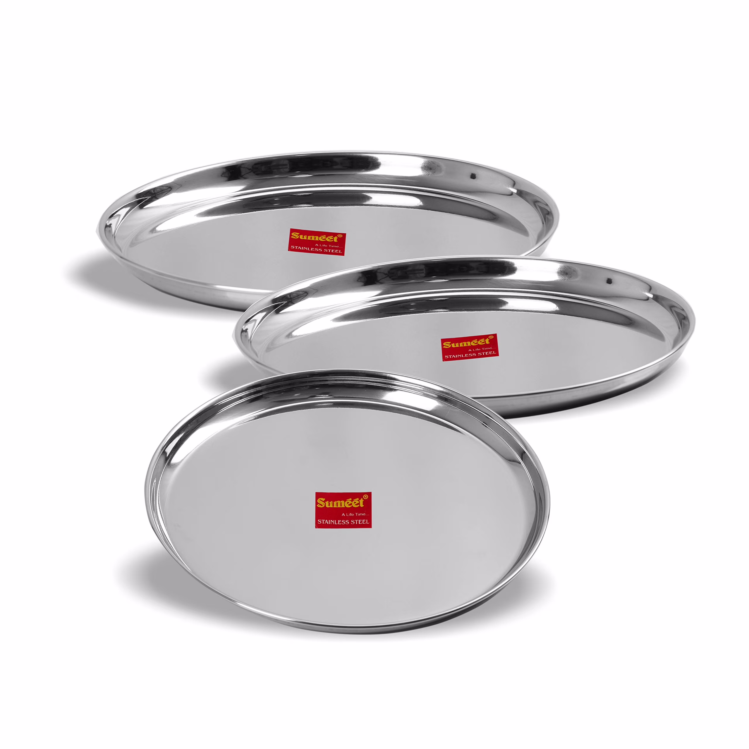 Sumeet Stainless Steel Heavy Gauge Dinner Plates With Mirror Finish 27.5Cm Dia - Set Of 6Pc