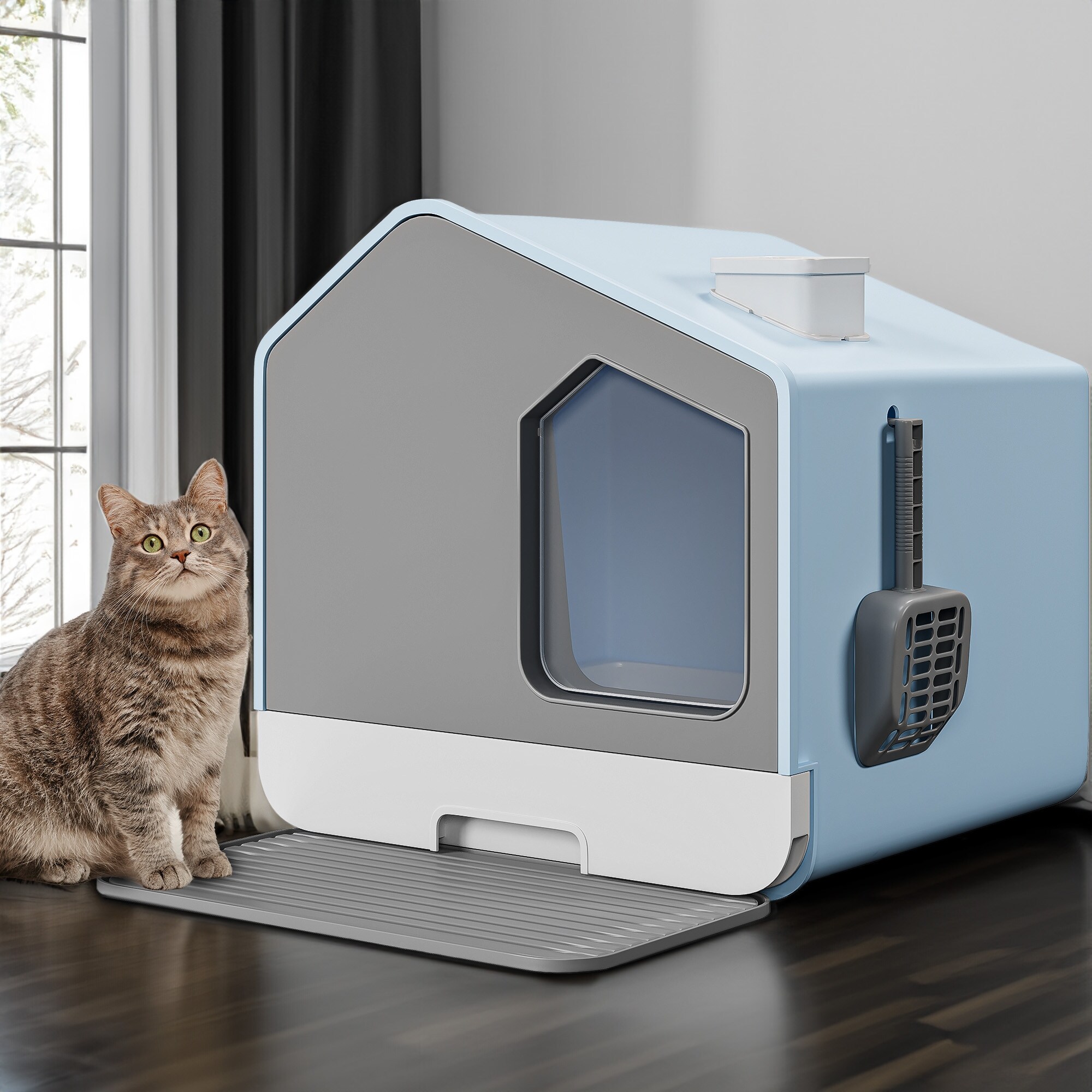 Warranty Company Moasis House-Like Cat Litter Box with Pads Grey