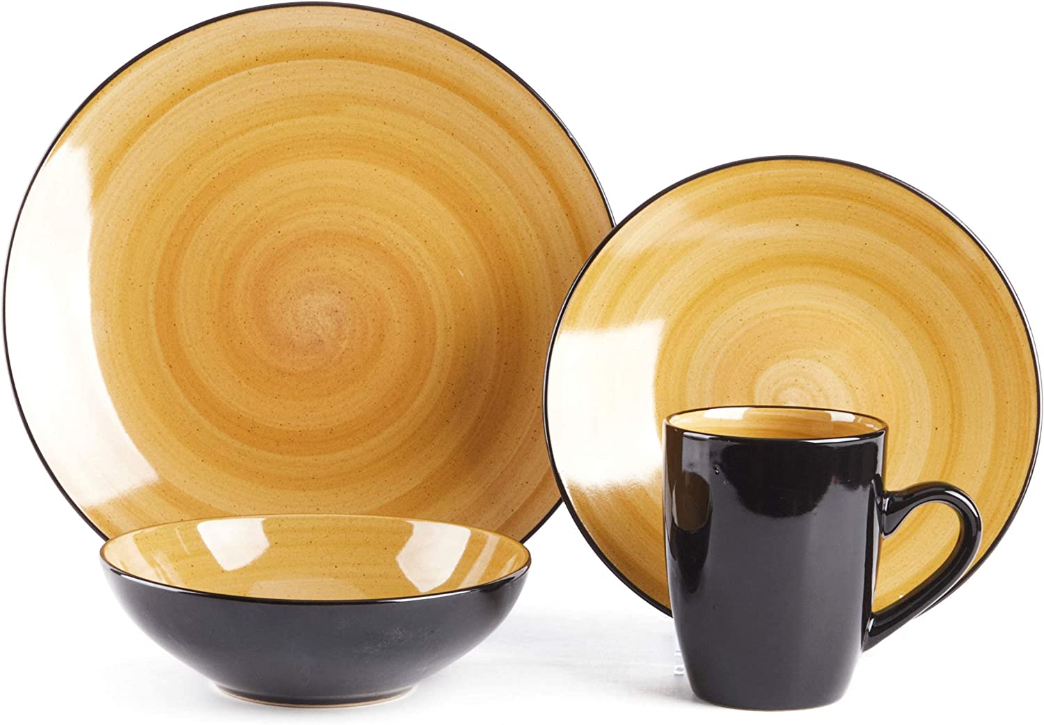 Stoneware Sonoma 16Pc Dinnerware Set, Black + Speckled Spin Wash Yellow