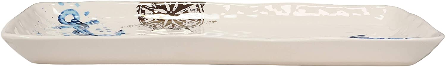 Ebros Blue & White Sea Turtle Ceramic Dinnerware (Rectangular Plate 13.75