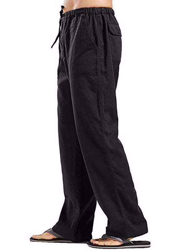DYMADE Men's Casual Elastic Waist Pockets Drawstring Linen Pants