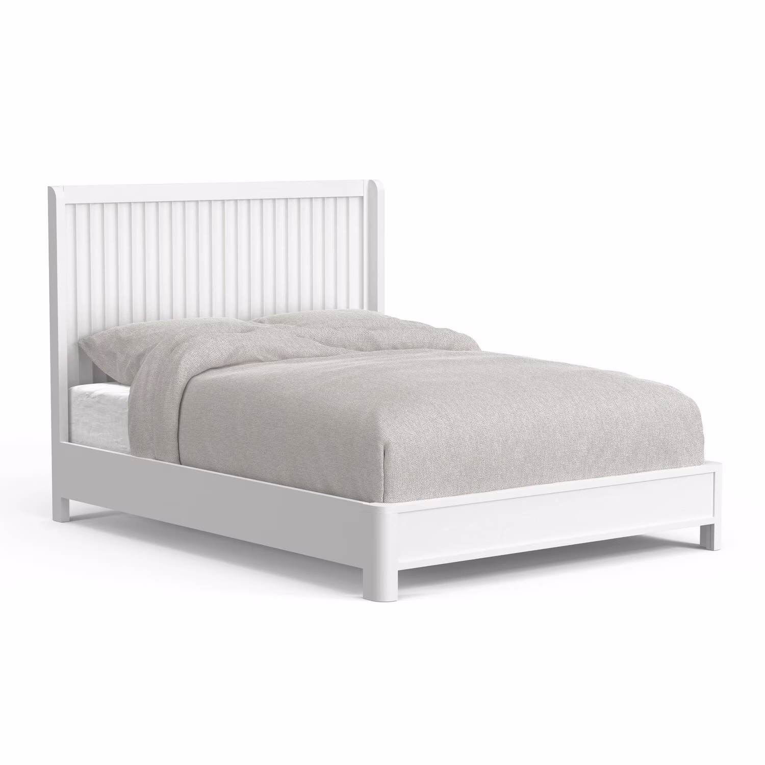 Benjara Aya California King Sized Bed, Scalloped Motif Panel Headboard, White Wood