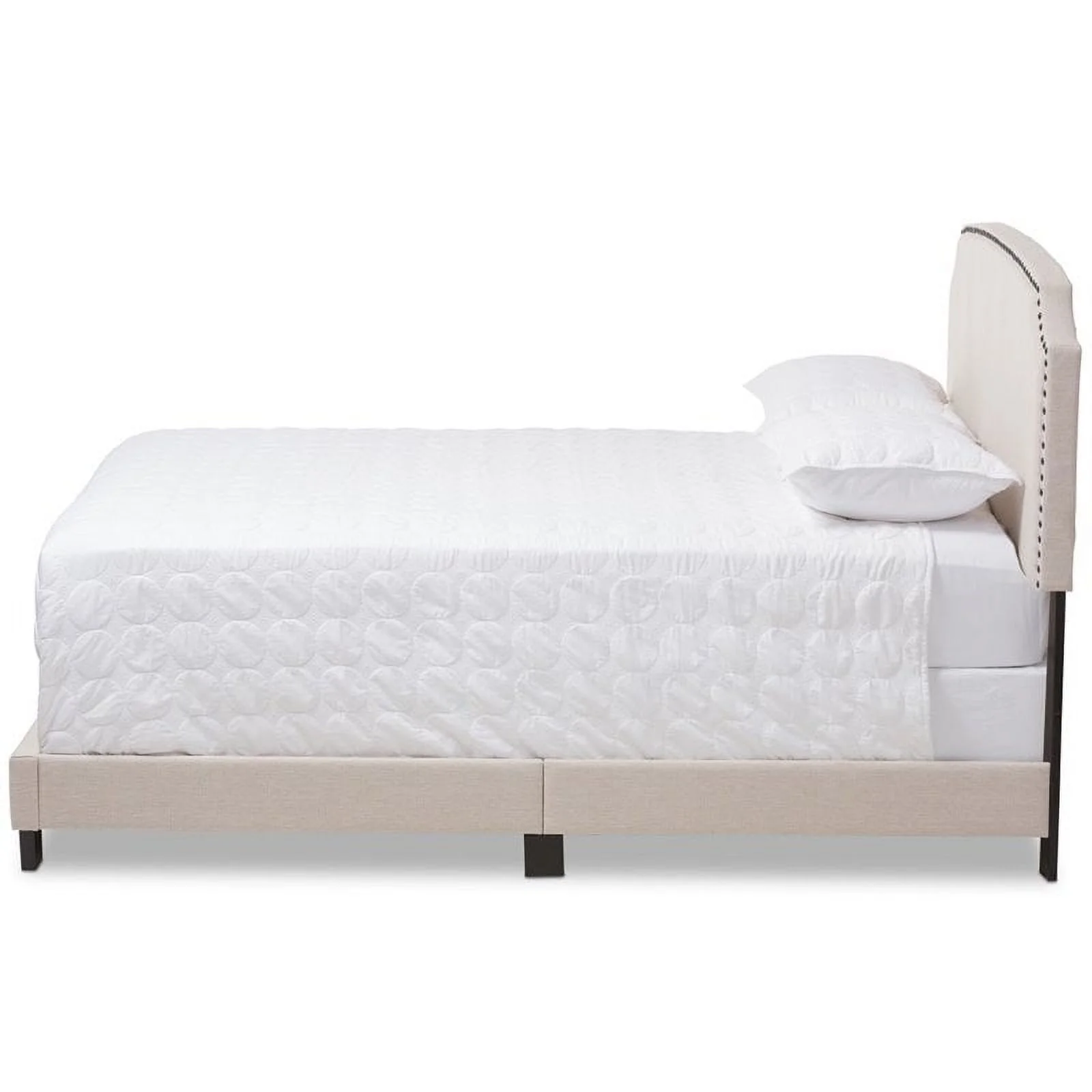 Bowery Hill Nailhead Upholstered King Bed in Light Beige