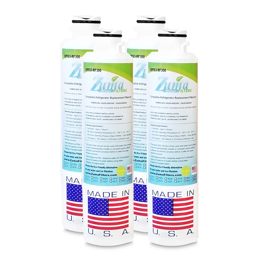 ZUMA Brand , Water and Ice Filter , Model # OPFS3-RF300 , Compatible with Samsung® 04609101000 - 4 Pack - Made in U.S.A.