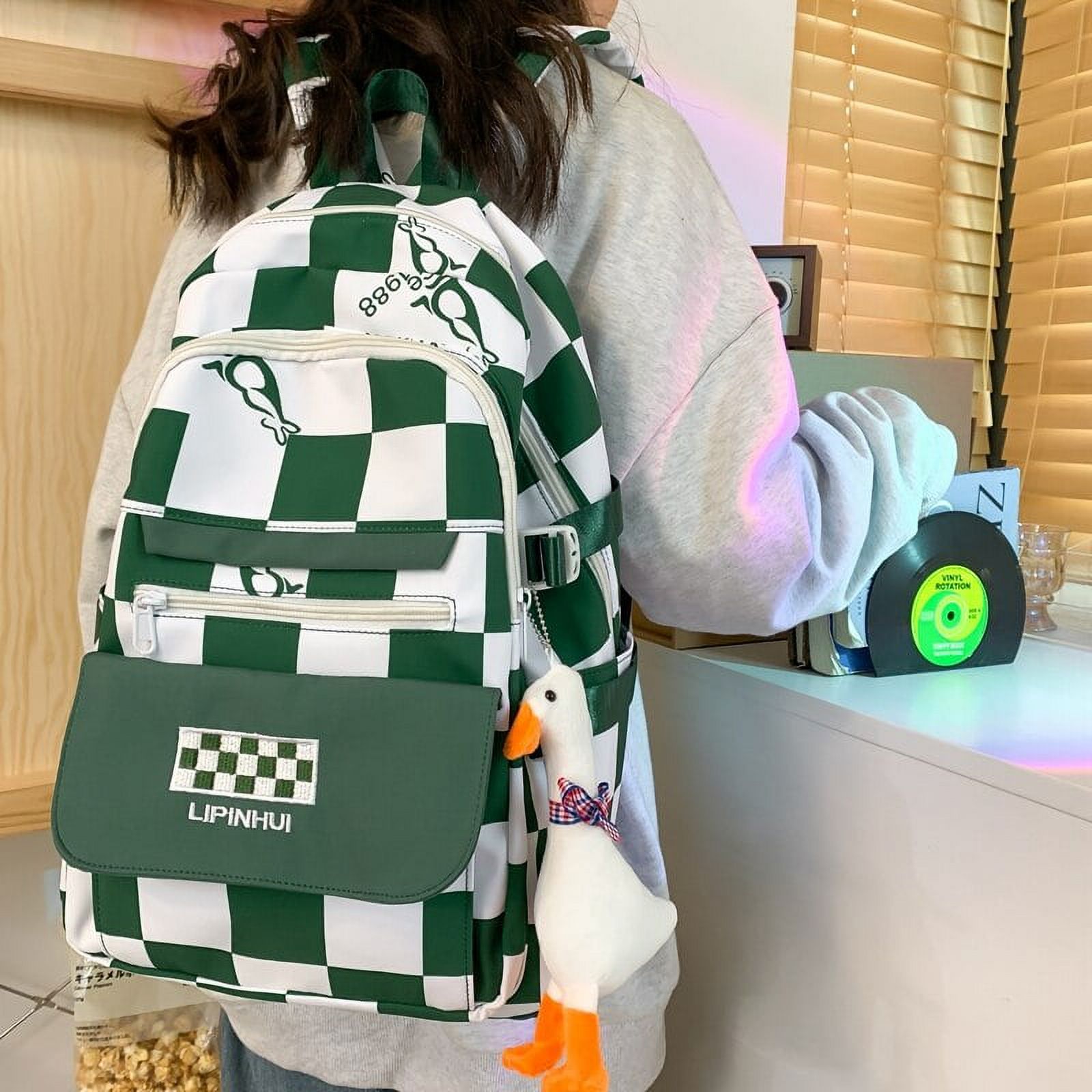Women Backpack Waterproof Multi-Pocket Nylon Bookbag Preppy Plaid Schoolbag for Adolescent Female Laptop Back Pack Travel Bag