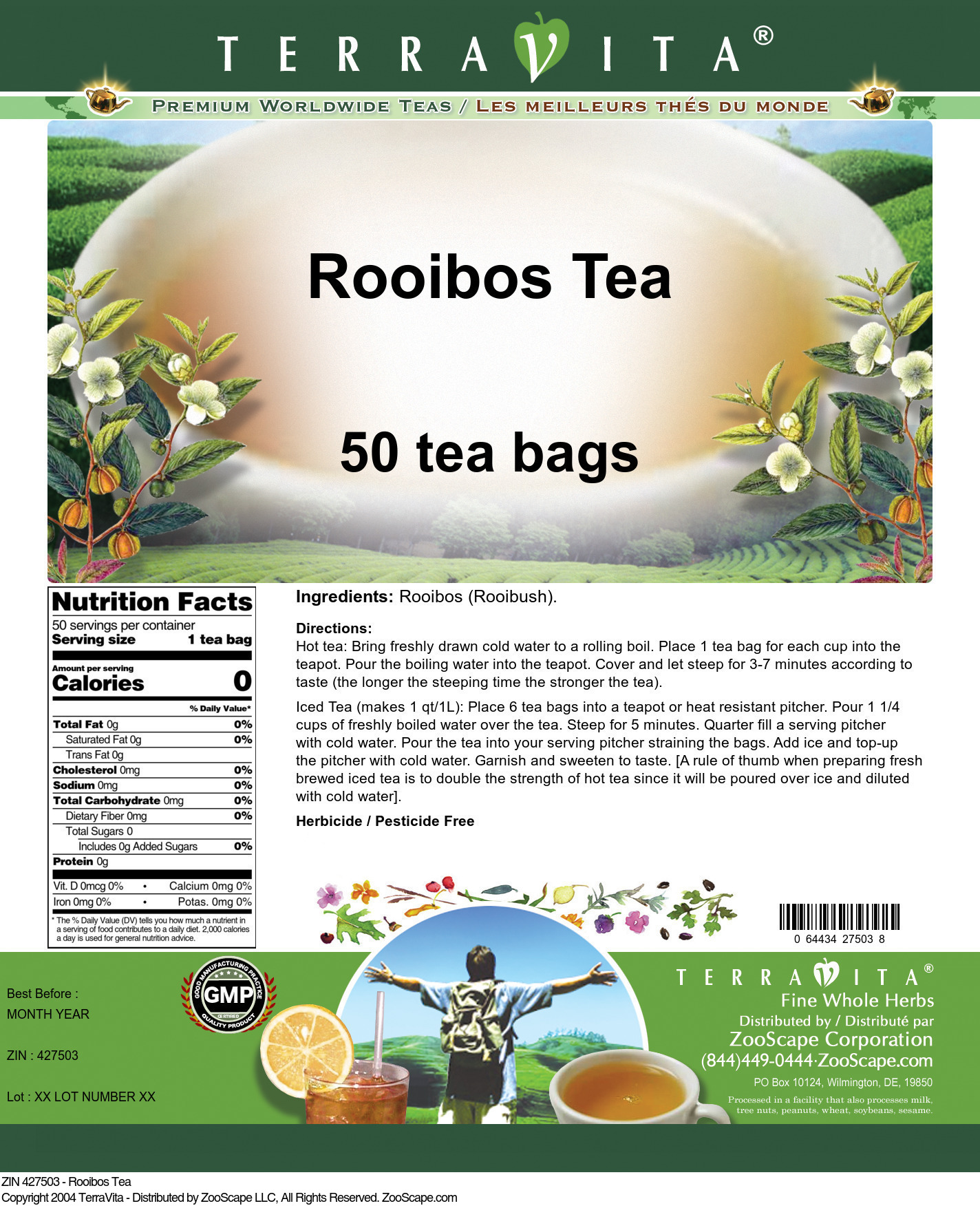 TerraVita Rooibos Tea, (, Rooibos Tea Bags, 50 Tea Bags, 3-Pack, Zin: 427503)
