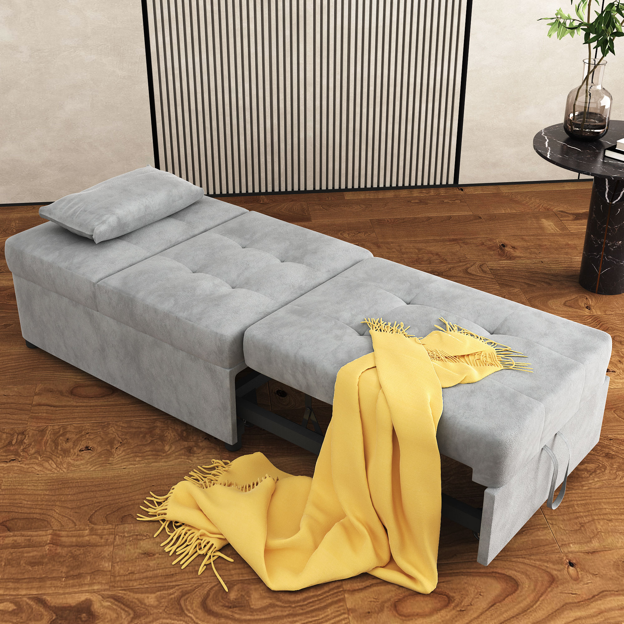 Giratree 4 in 1 Multi-Function Folding Velvet Sleeper Sofa Bed, Single Sofa with Ottoman and Adjustable Backrest