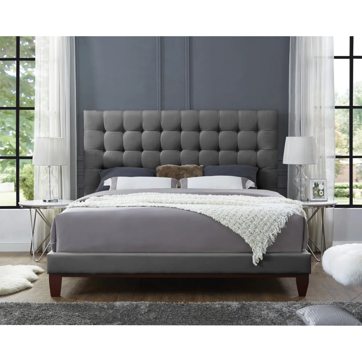 Fabrizio Linen Tufted Platform Bedframe-King- Queen- Full Twin-Upholstered-Modern and Contemporary-Inspired Home