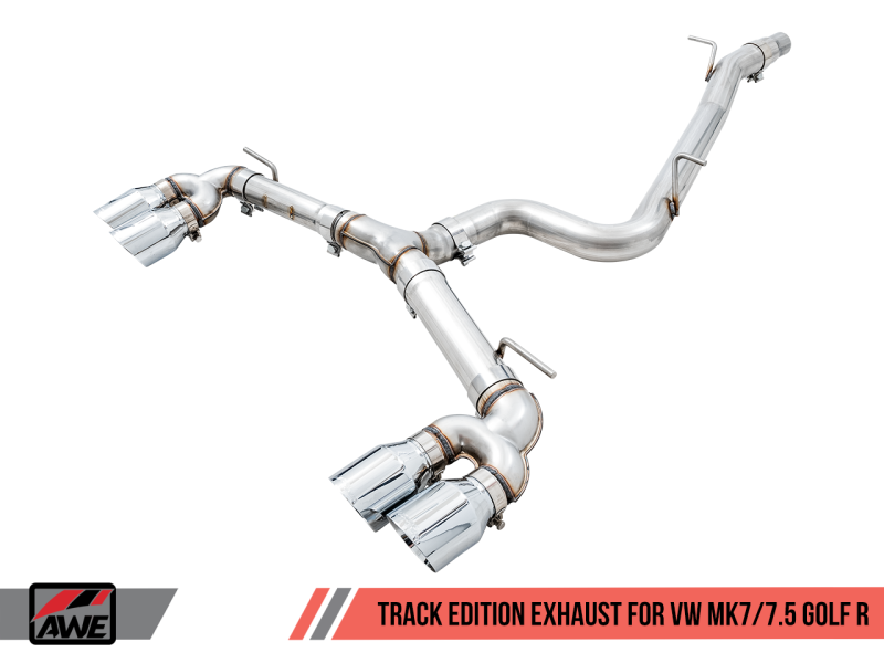 MK7.5 Golf R Track Edition Exhaust w/Chrome Silver Tips 102mm AWE Tuning 3015-42140