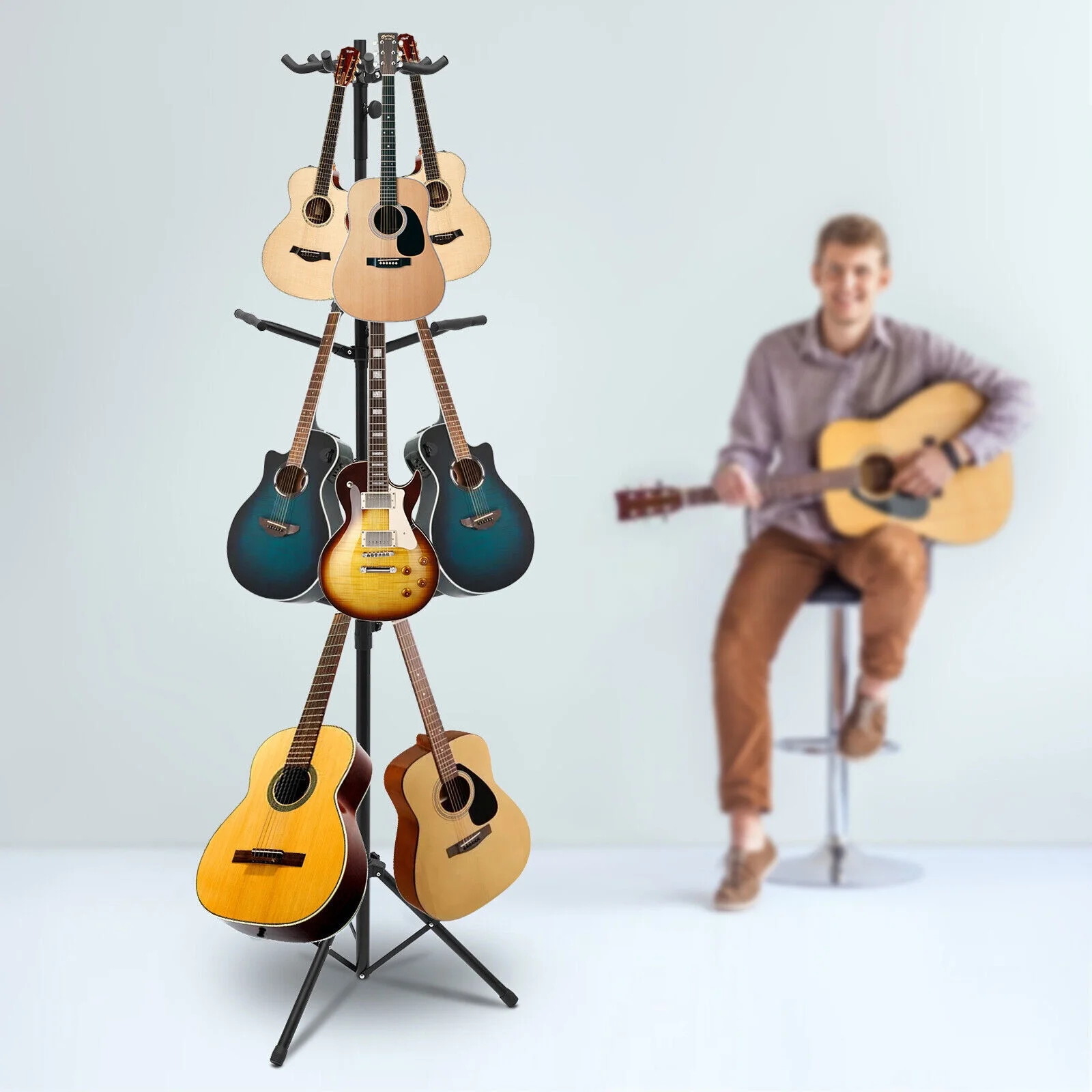 Guitar Holder 9 Guitar Rack Stand Multi-Instrument Guitar Ukulele Bass Holder