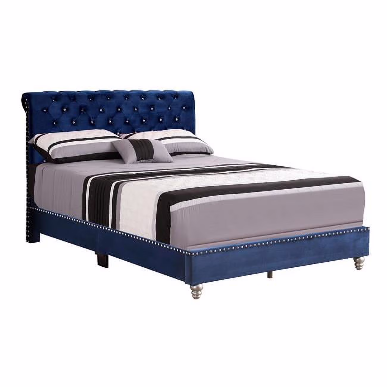 Passion Furniture Maxx Navy Blue Tufted Upholstered Full Panel Bed