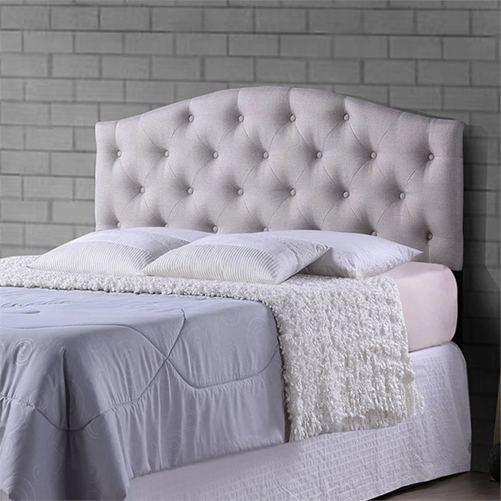 Pemberly Row Modern Fabric Tufted Queen Panel Headboard in Beige