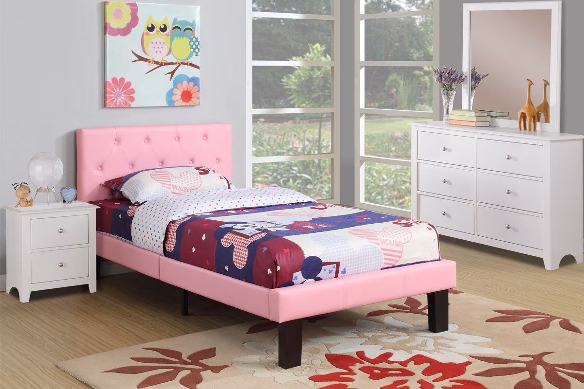 Modern Pink Faux Leather Tufted Twin Platform Bed