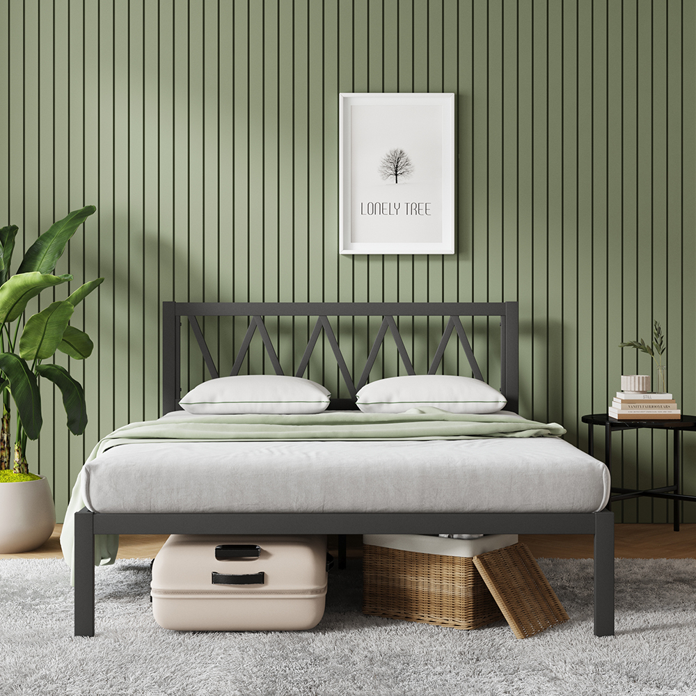 Novilla 14'' Twin Size Bed Frame with Headboard Metal Platform Bedframe, Black