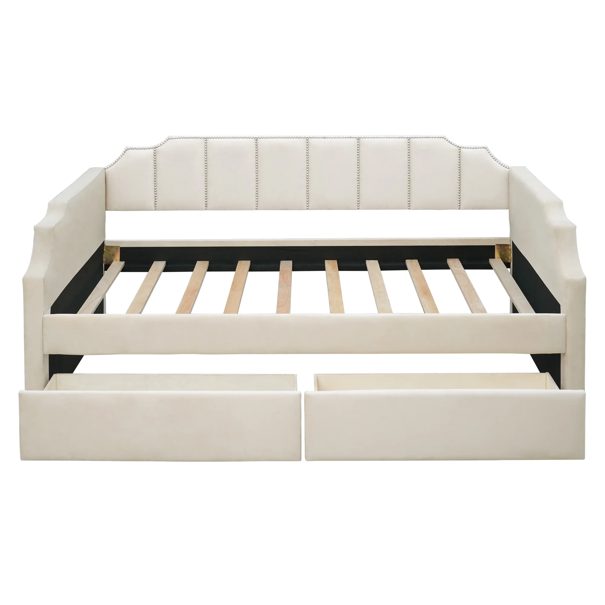 Adrinfly Twin Size Upholstered daybed with Drawers, Wood Slat Support, Beige